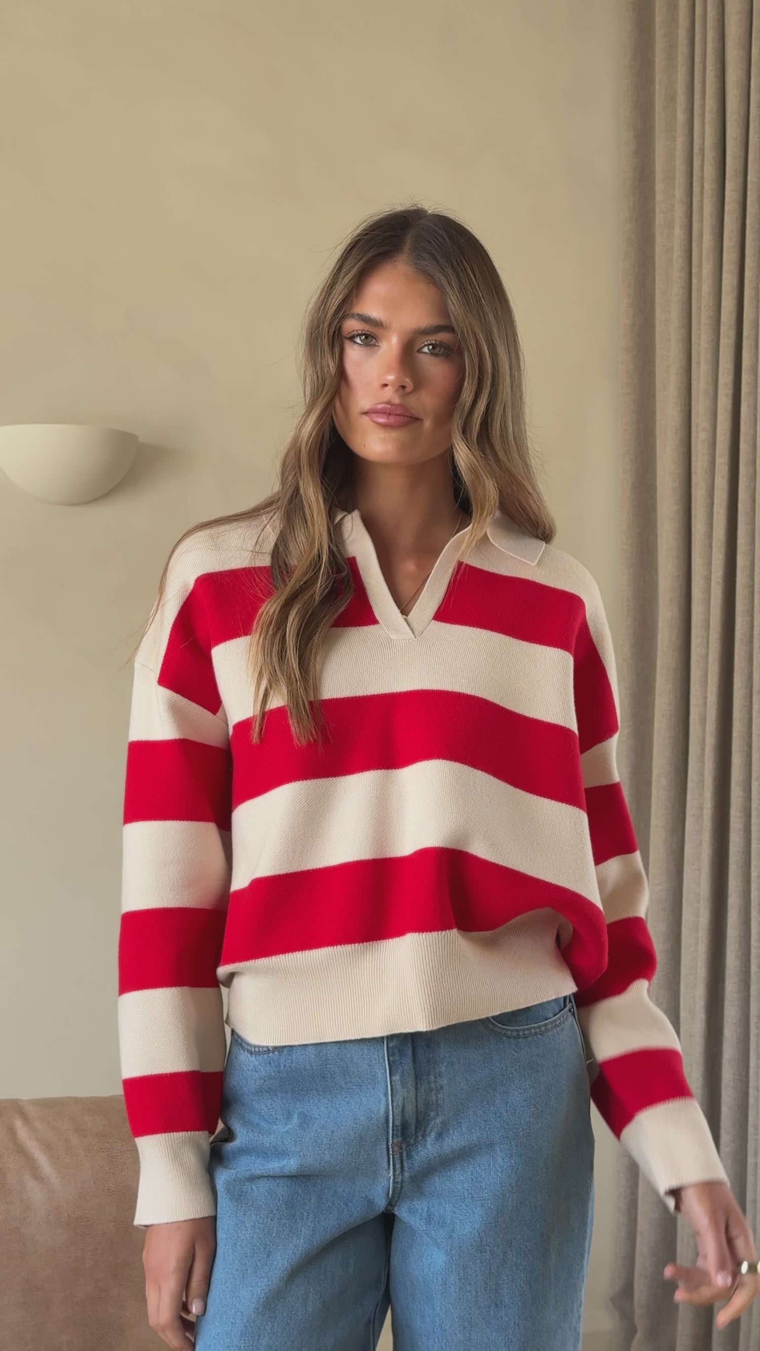 Kodi Sweater - Red/Beige Stripe - Billy J