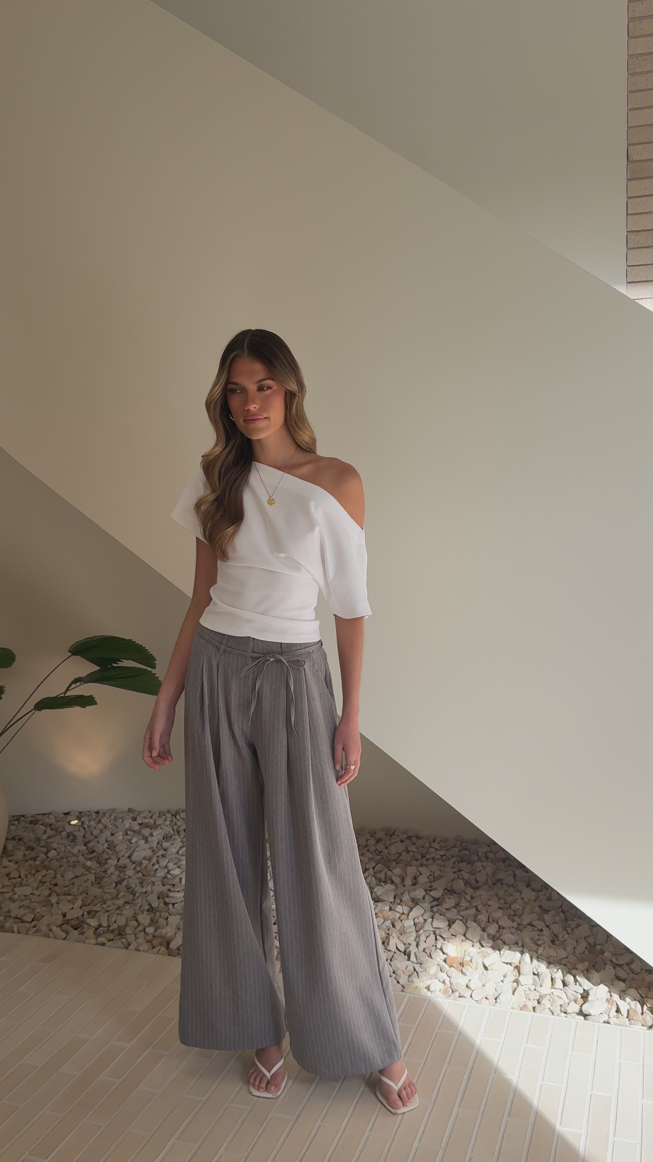 Load video: Issay Pants - Grey Pinstripe - Billy J
