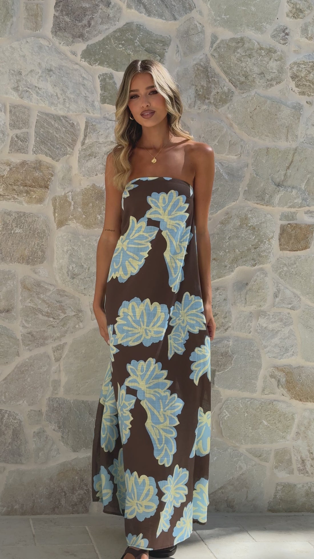 Connie Maxi Dress - Brown/Blue Floral - Billy J