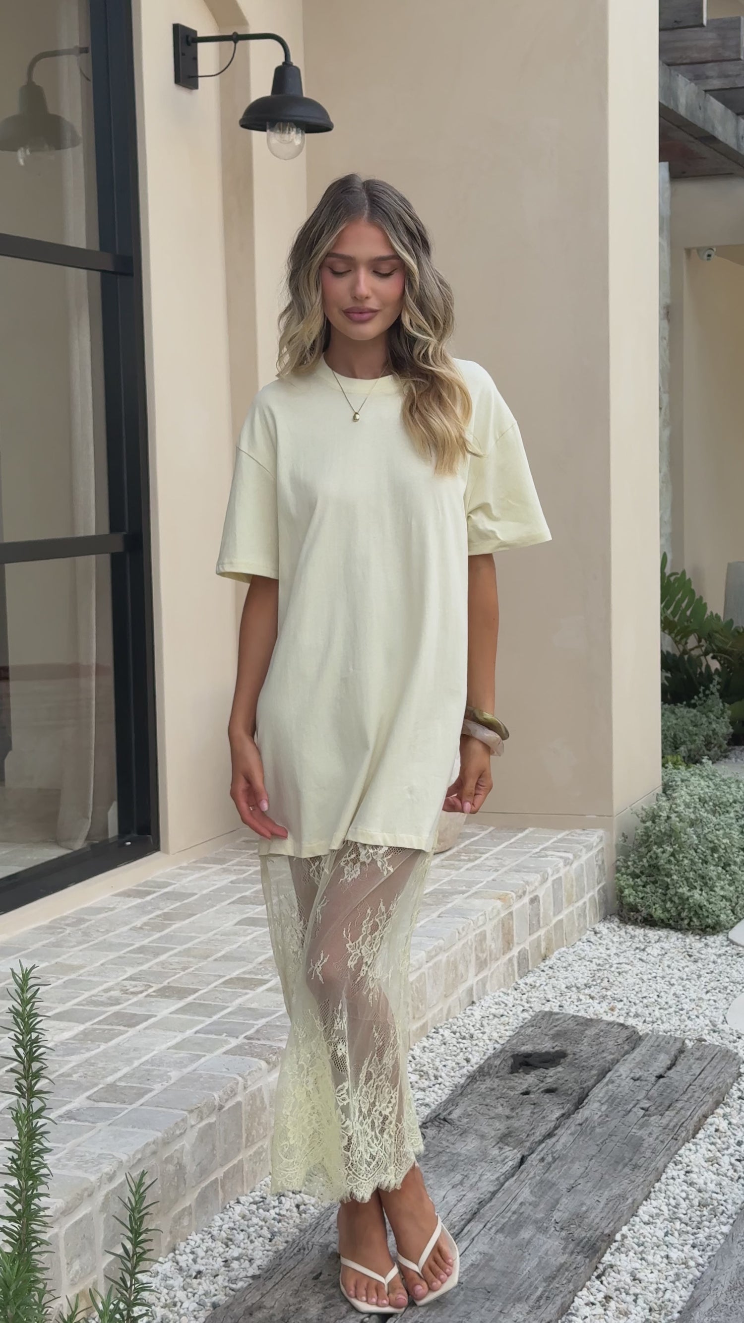 Kai Lace T-Shirt Maxi Dress - Yellow - Billy J