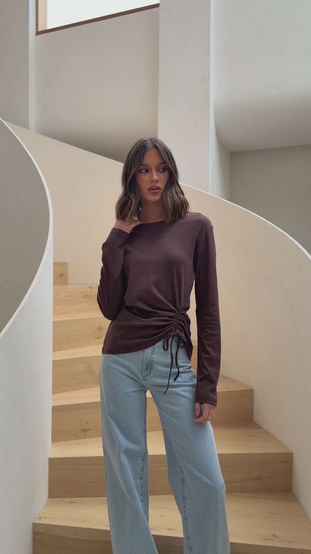 Lydia Long Sleeve Top - Chocolate - Billy J