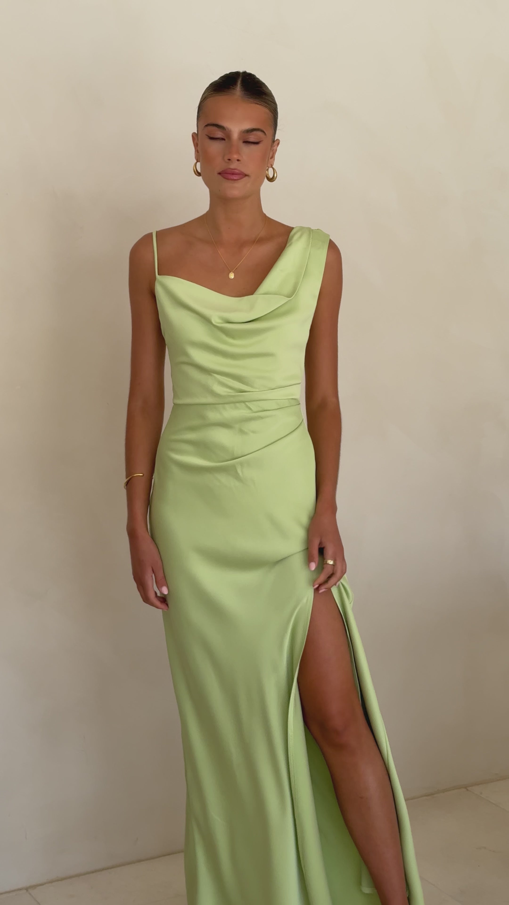Load video: Iris Asymmetrical Maxi Dress - Key Lime - Billy J