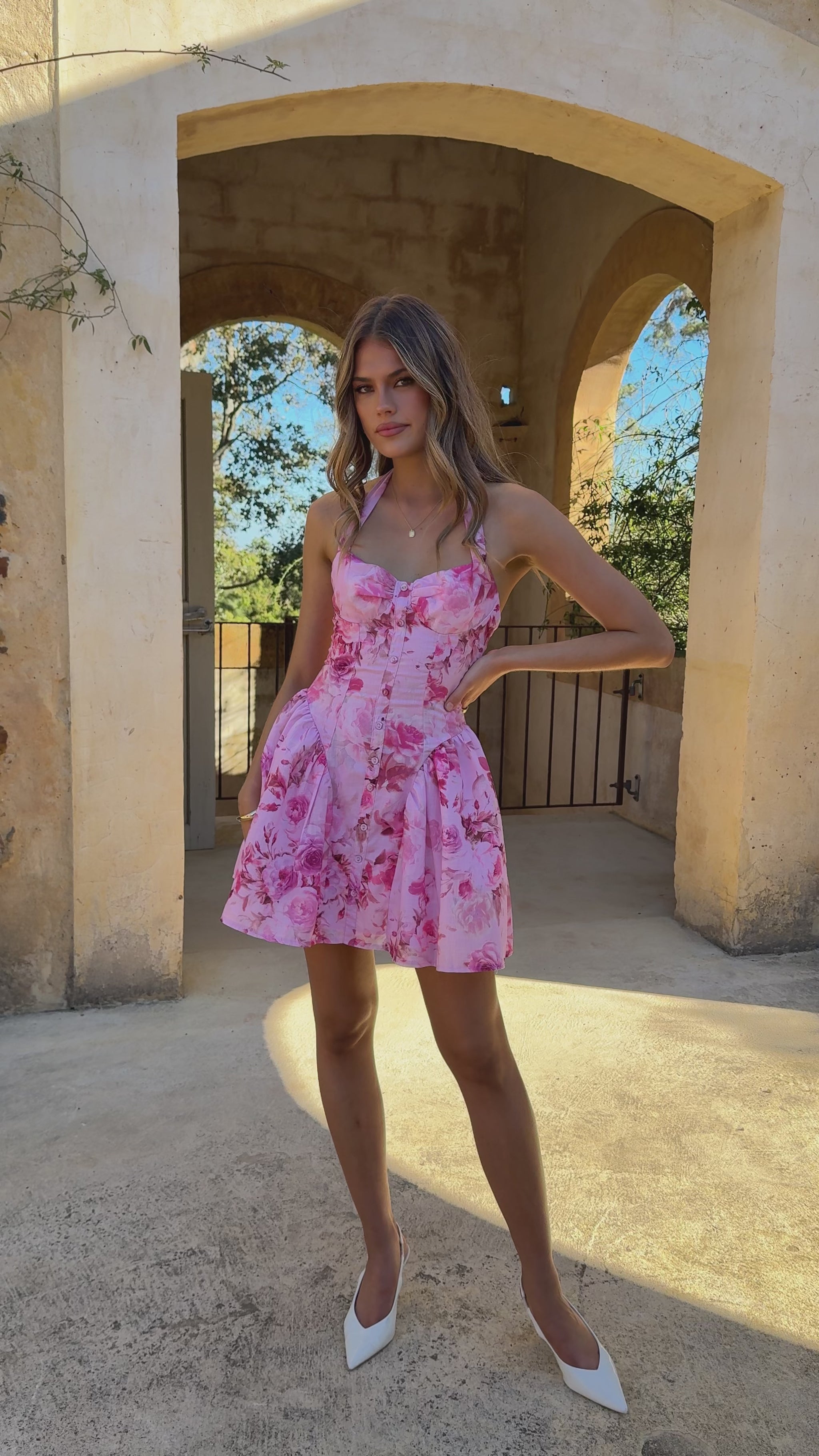 Mabel Mini Dress - Pink Floral - Billy J