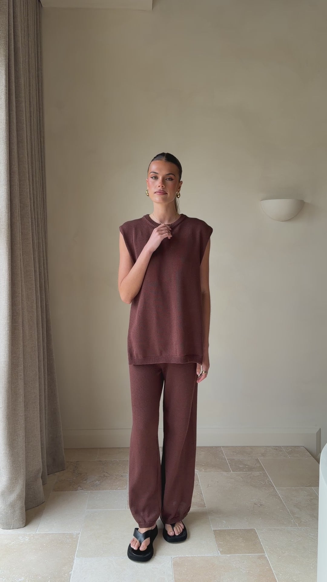 Load video: Florentine Knit Vest and Pants Set - Chocolate - Billy J