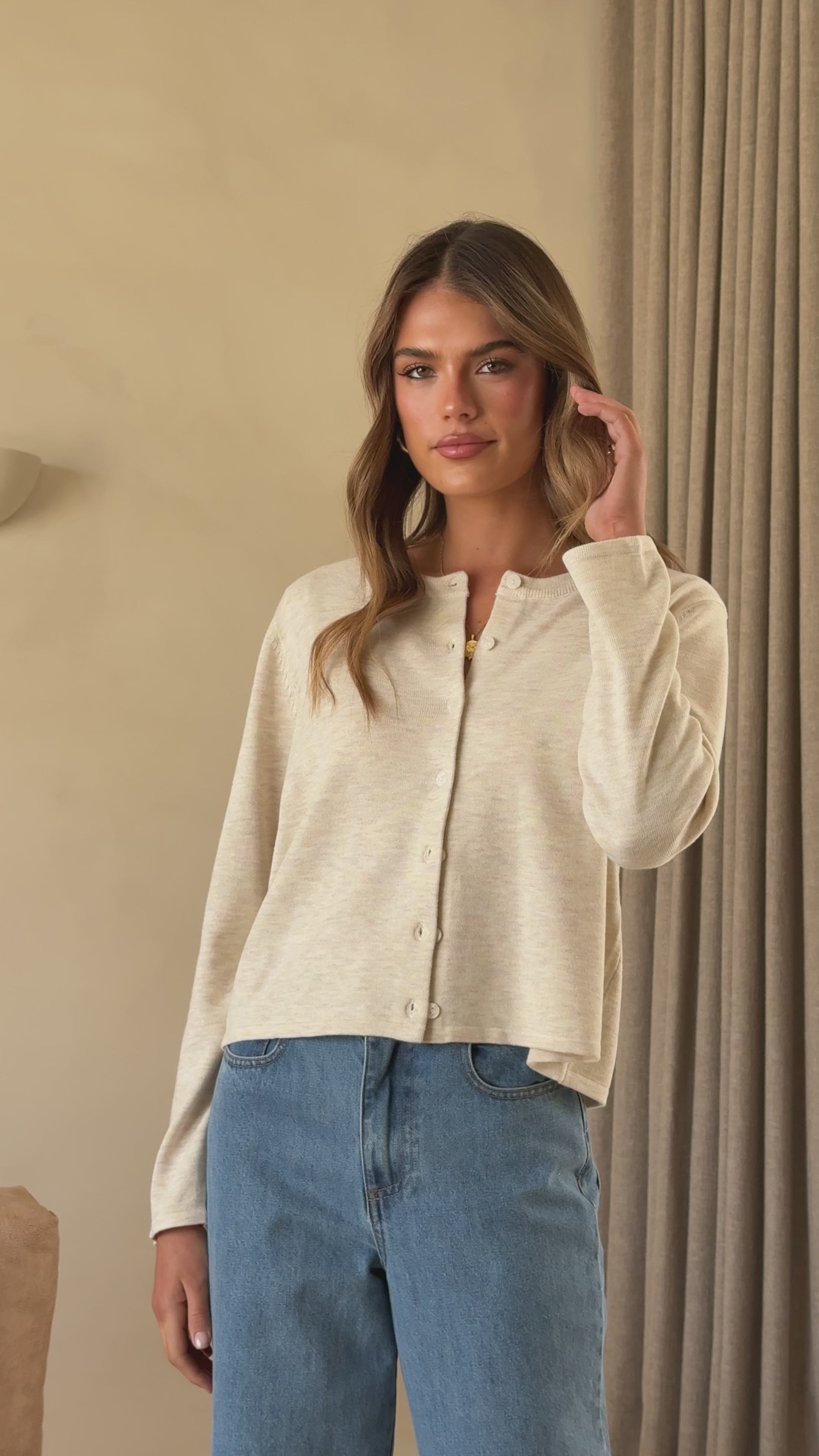 Load video: Lydia Cardigan - Natural - Billy J