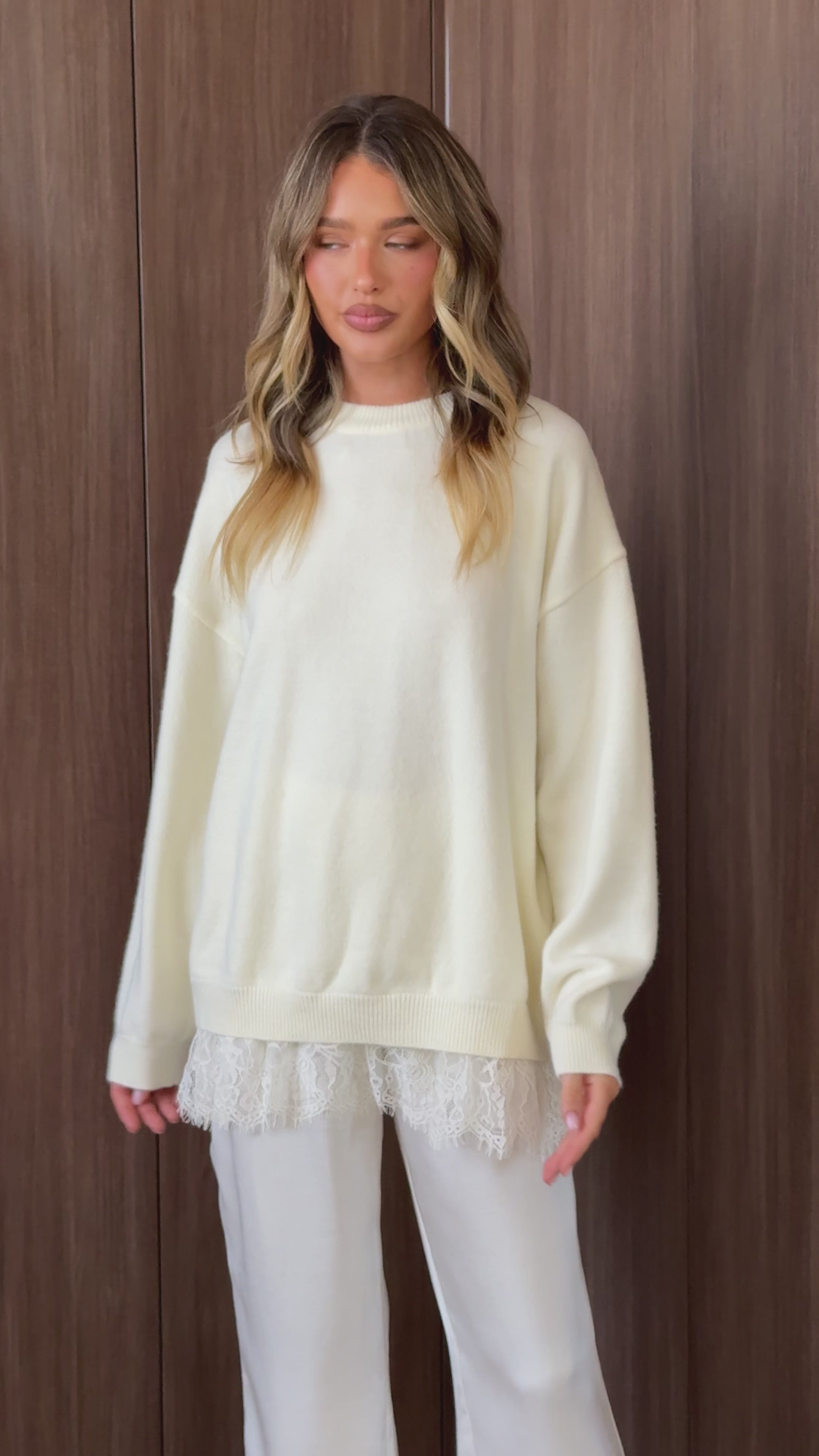 Load video: Stevie Lace Trim Sweater - Cream - Billy J
