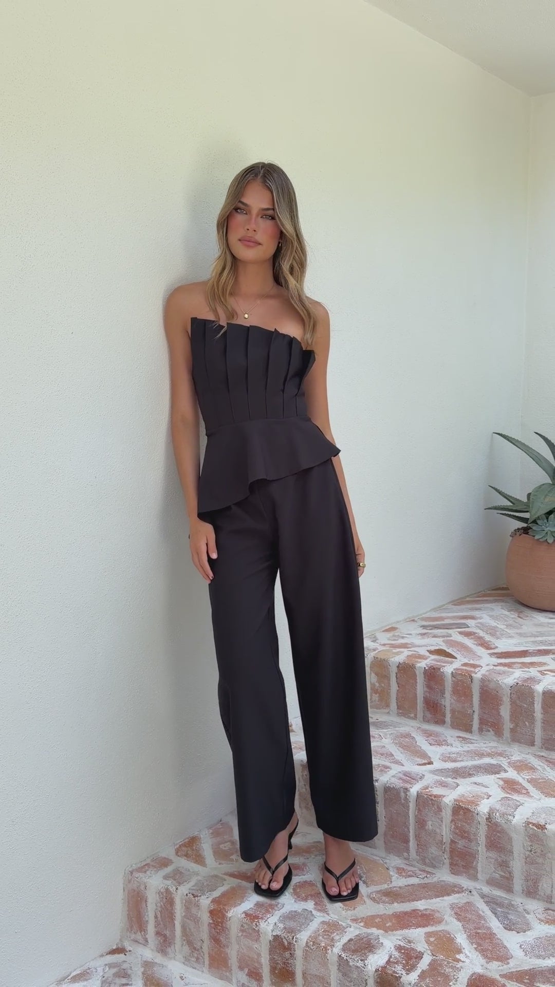 Load video: Javana Asymmetrical Top and Pants Set - Black - Billy J
