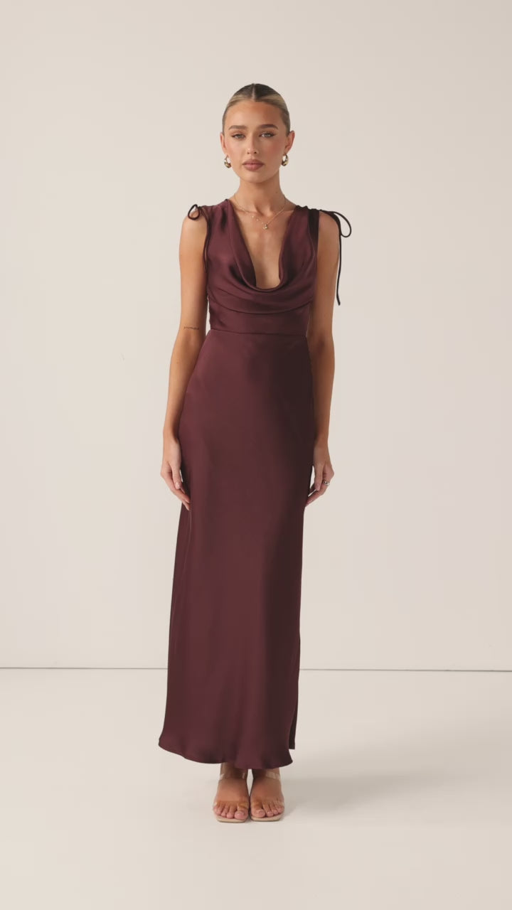 Madeline Cowl Neck Maxi Dress - Chocolate - Billy J