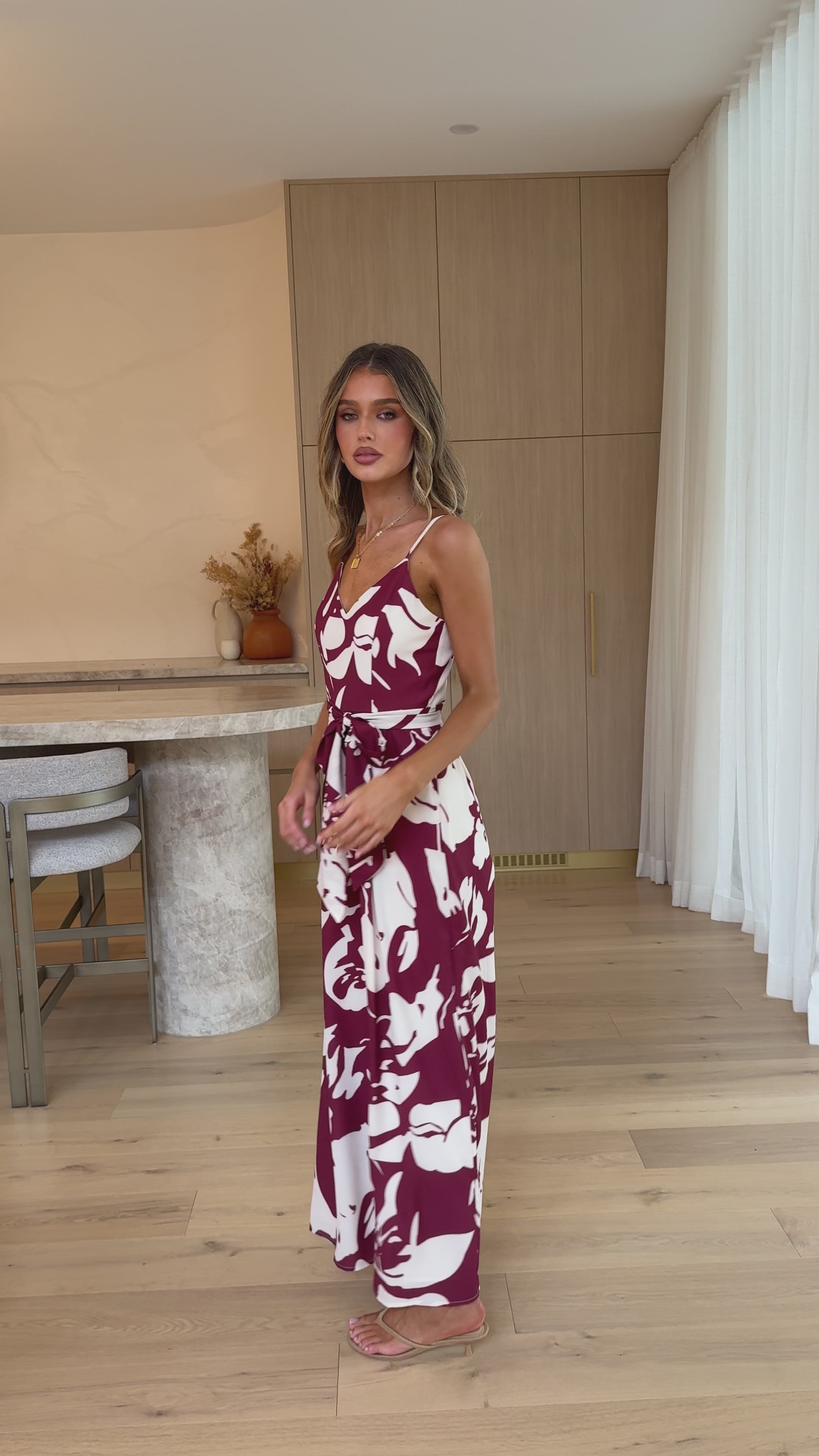 Load video: Melina Jumpsuit - Merlot Floral - Billy J