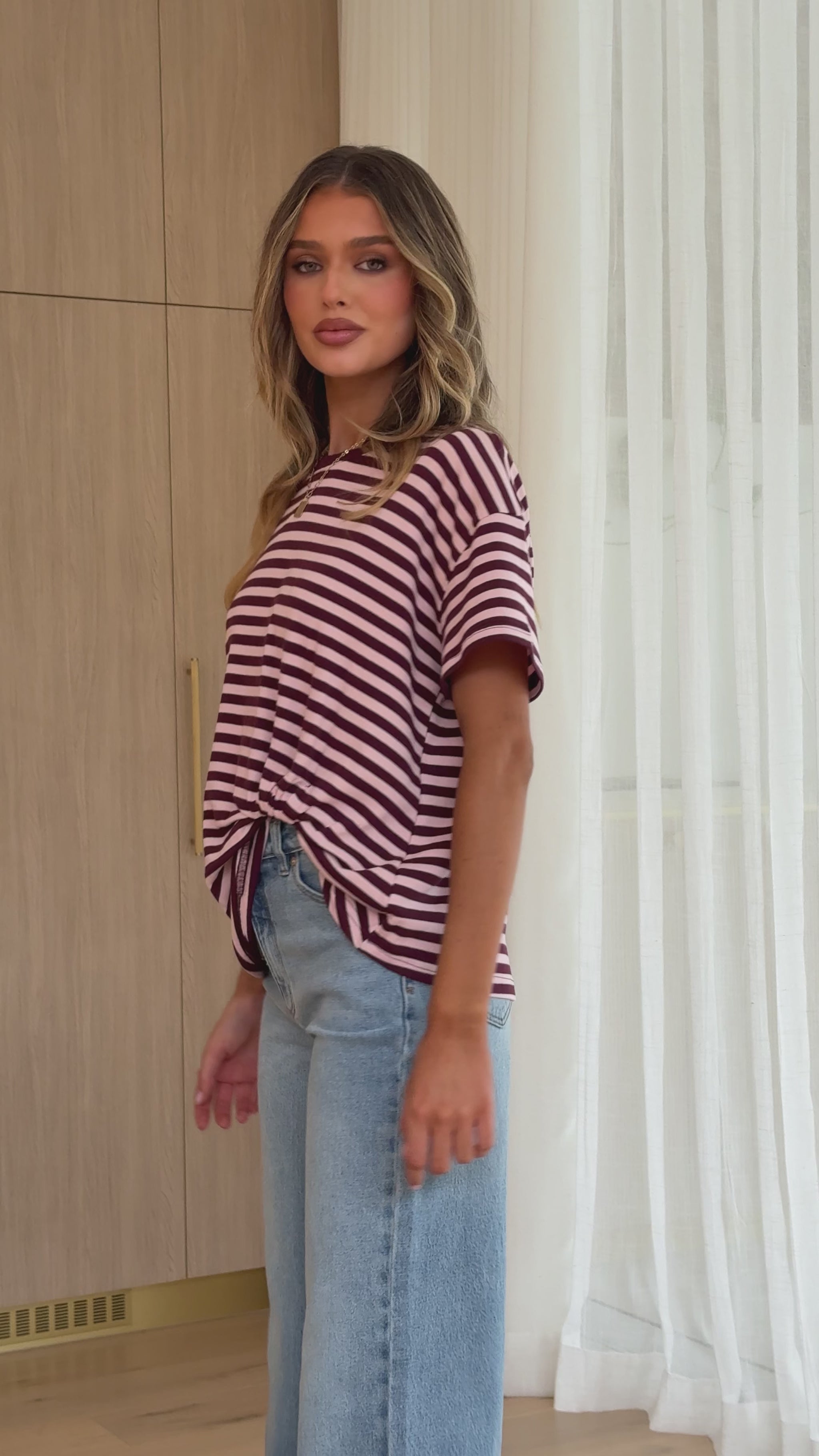Clara Tee - Burgundy/Pink Stripe - Billy J