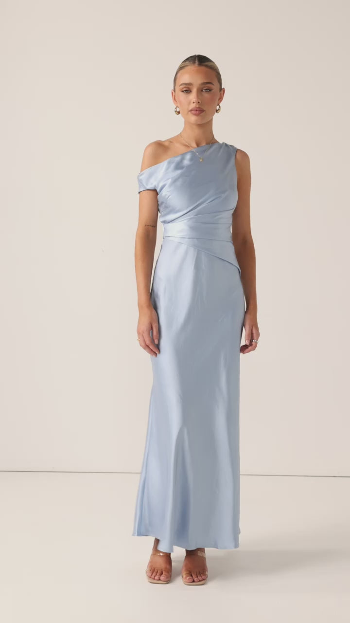 Load video: Auria Off Shoulder Maxi Dress - Blue - Billy J