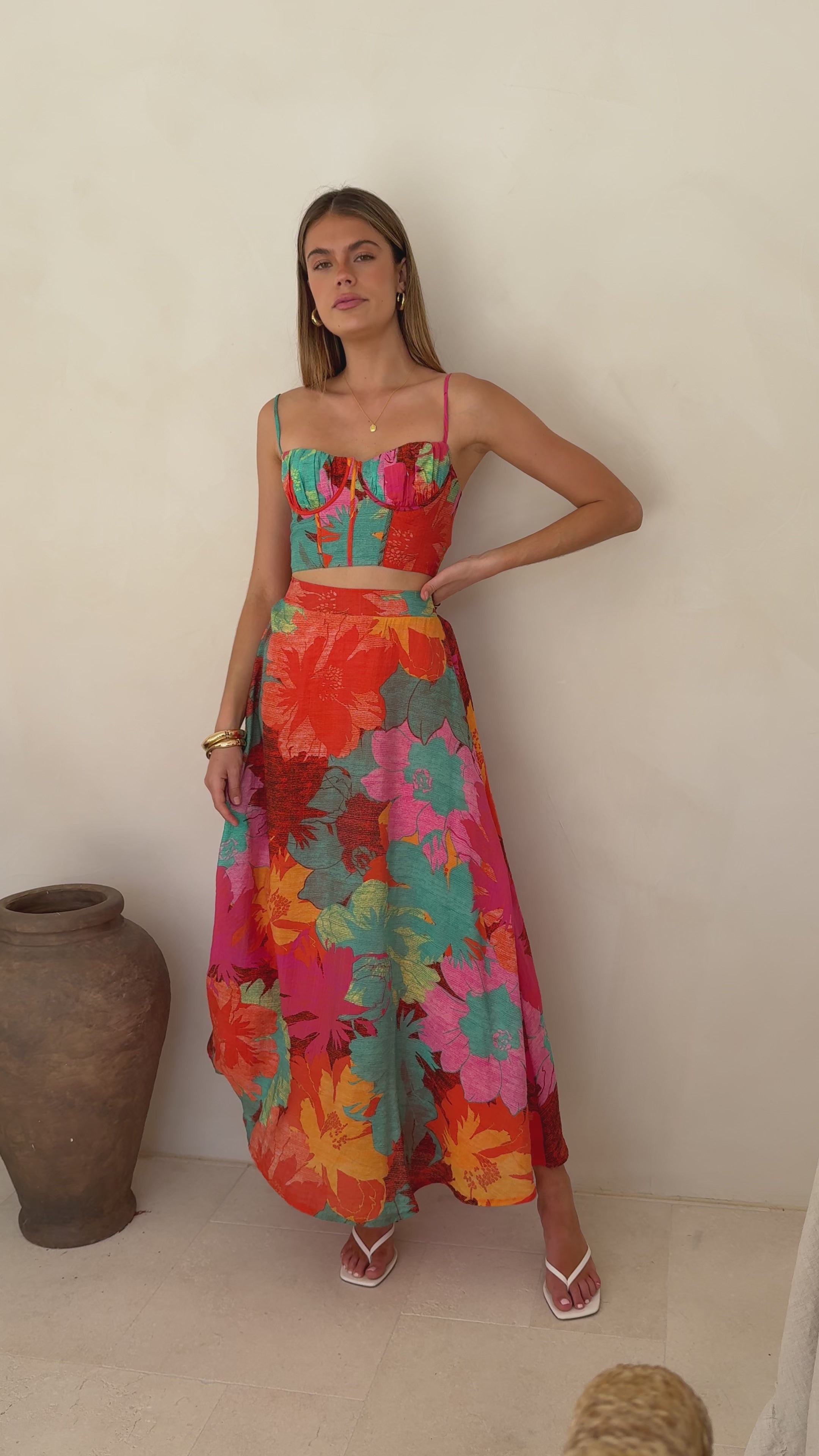 Load video: Rixie Maxi Skirt - Orange Floral - Billy J