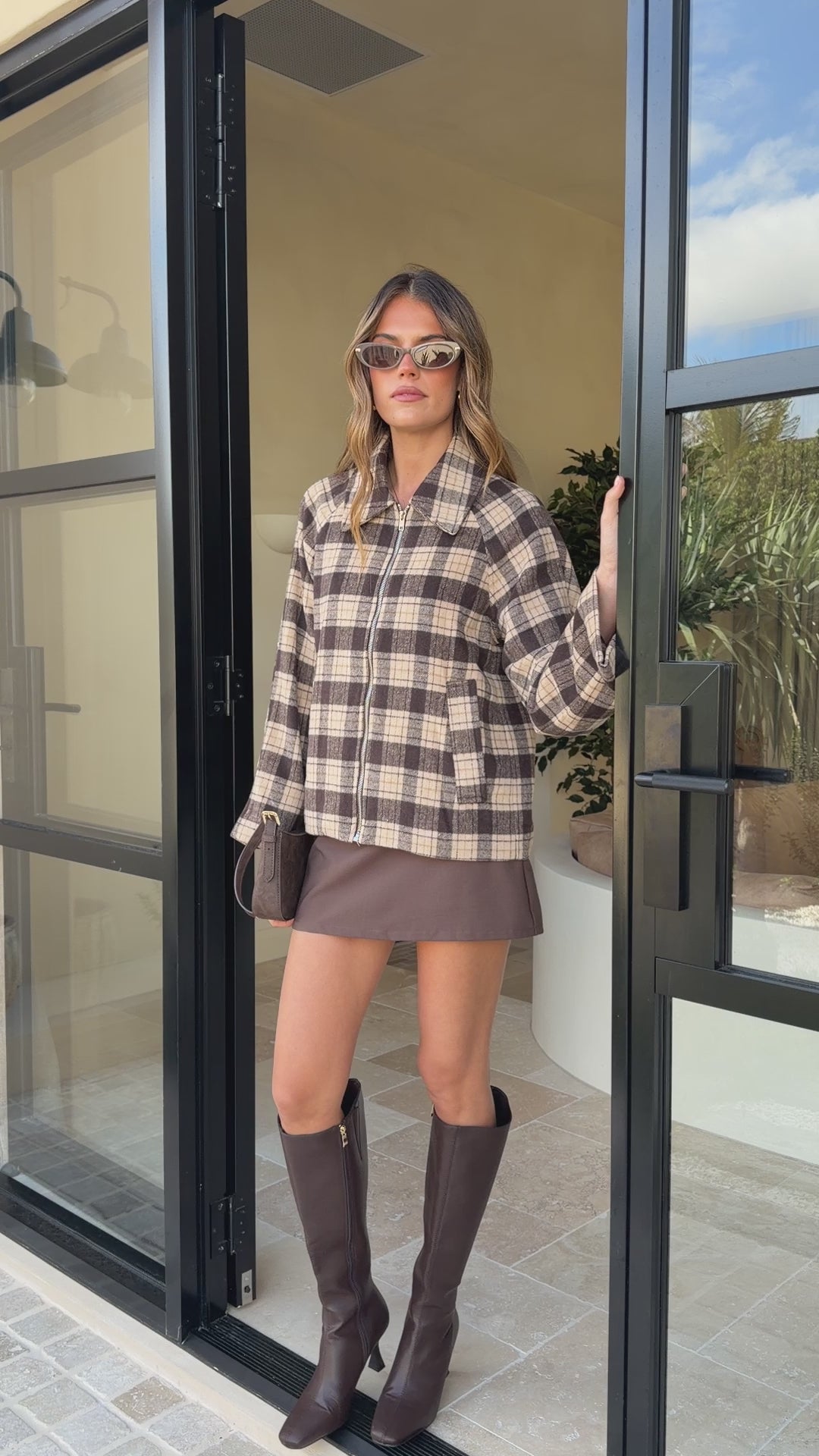 Load video: MVN Adrianna Jacket - Brown Plaid - Billy J