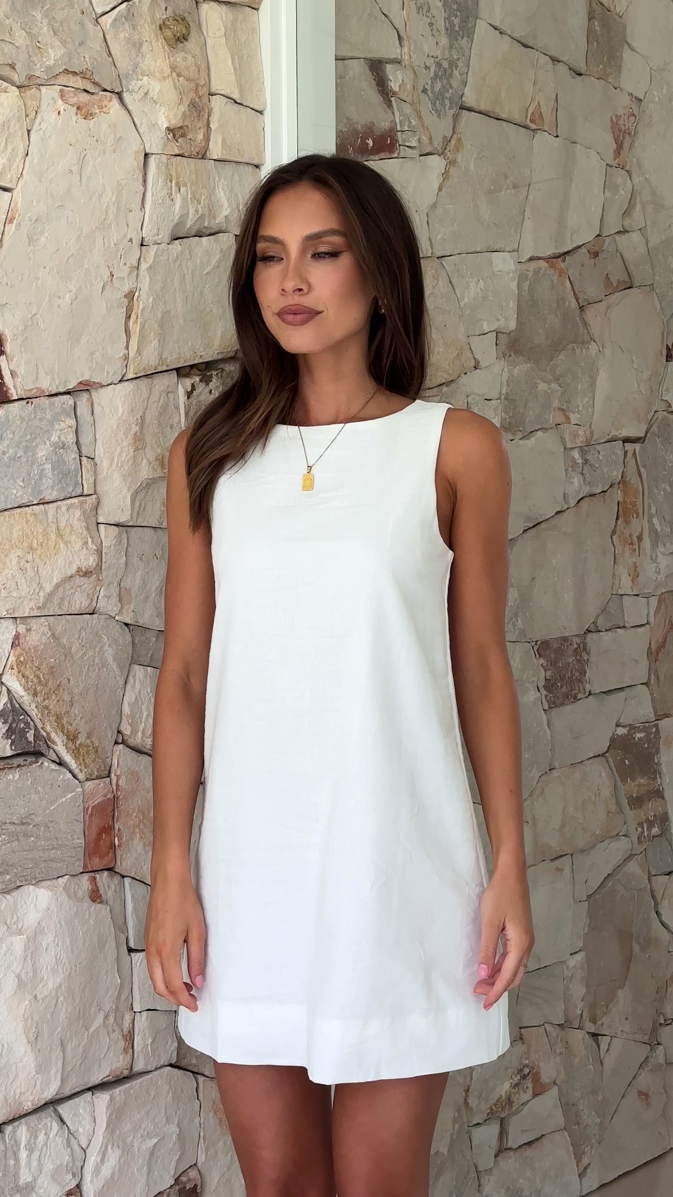 Load video: Madison Mini Dress - White - Billy J