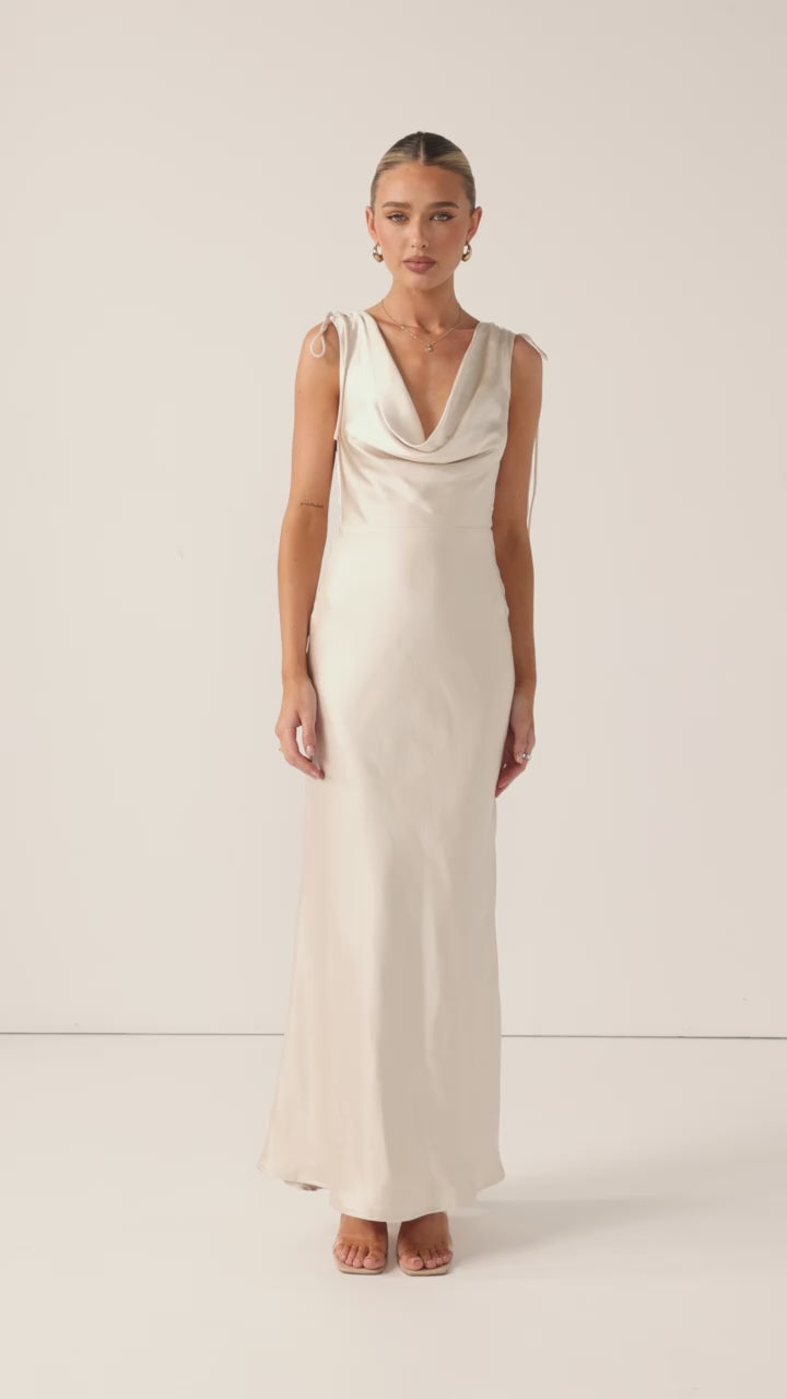 Madeline Cowl Neck Maxi Dress - Champagne - Billy J