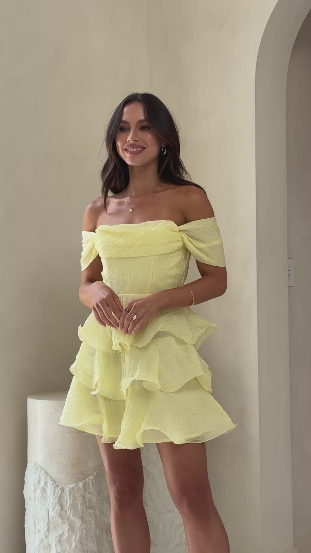 Load video: Lanelle Mini Dress - Yellow - Billy J