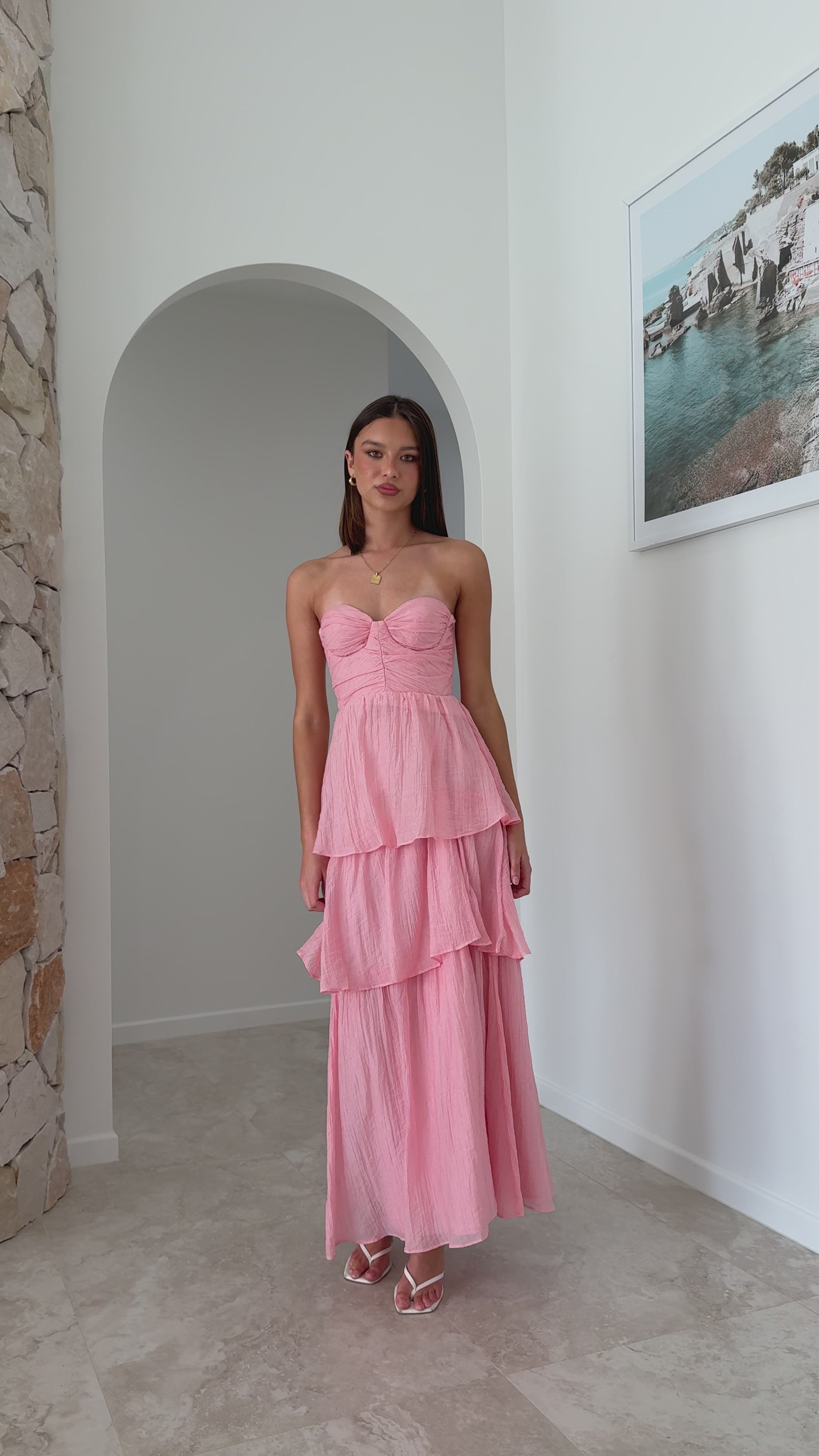 Load video: Florence Strapless Maxi Dress - Pink - Billy J