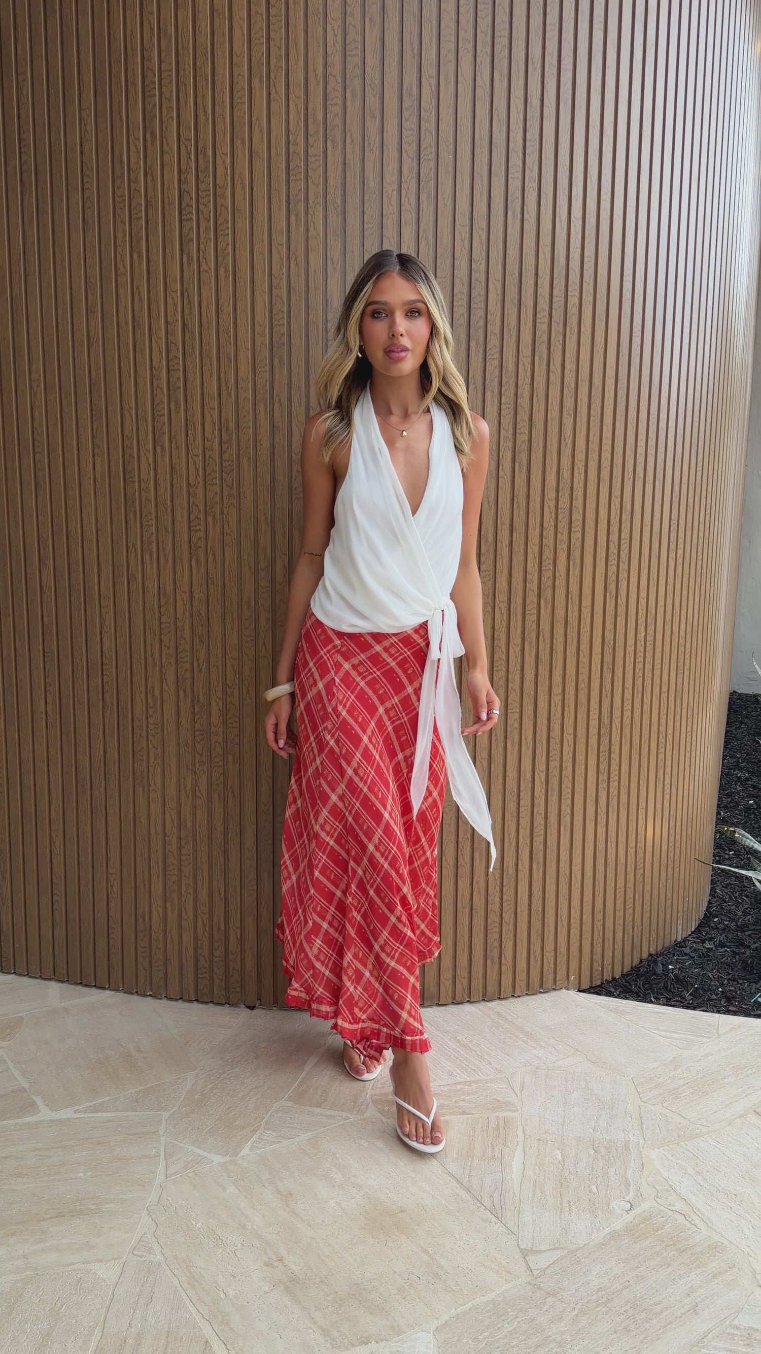 Naira Midi Skirt - Red Plaid - Billy J