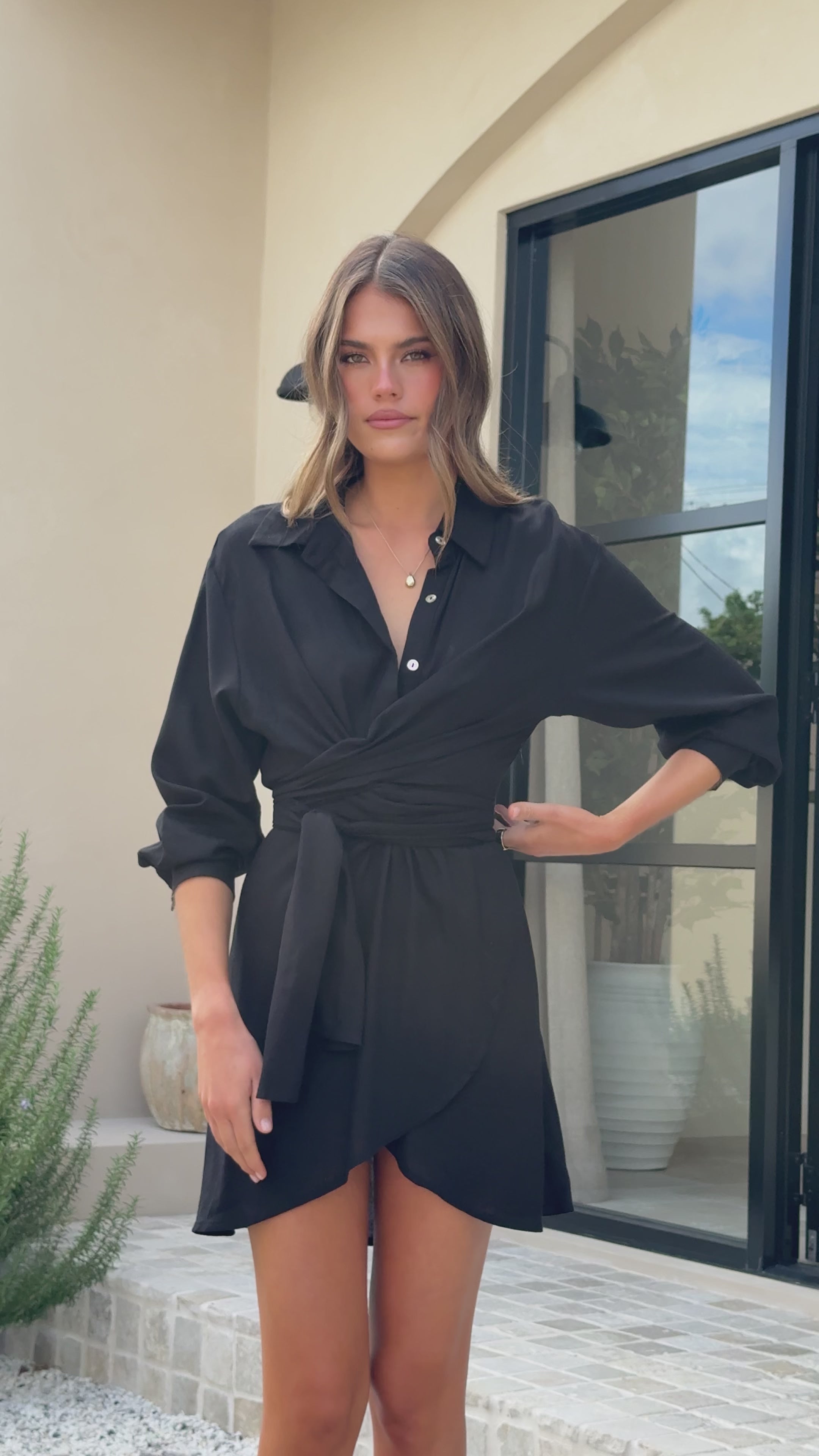 Load video: Zaida Shirt Mini Dress - Black - Billy J
