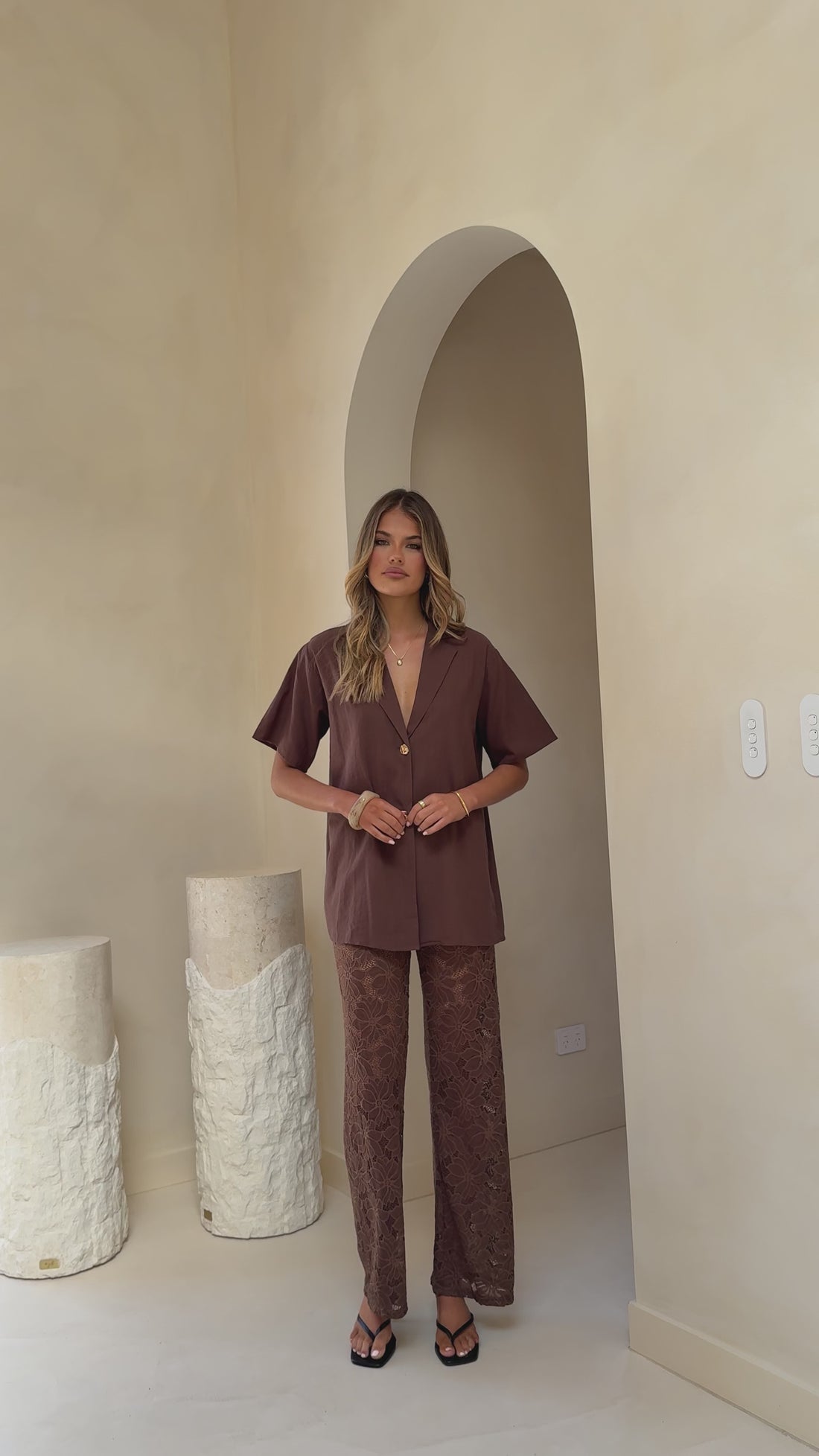 Azura Shirt And Pants Set - Brown - Billy J