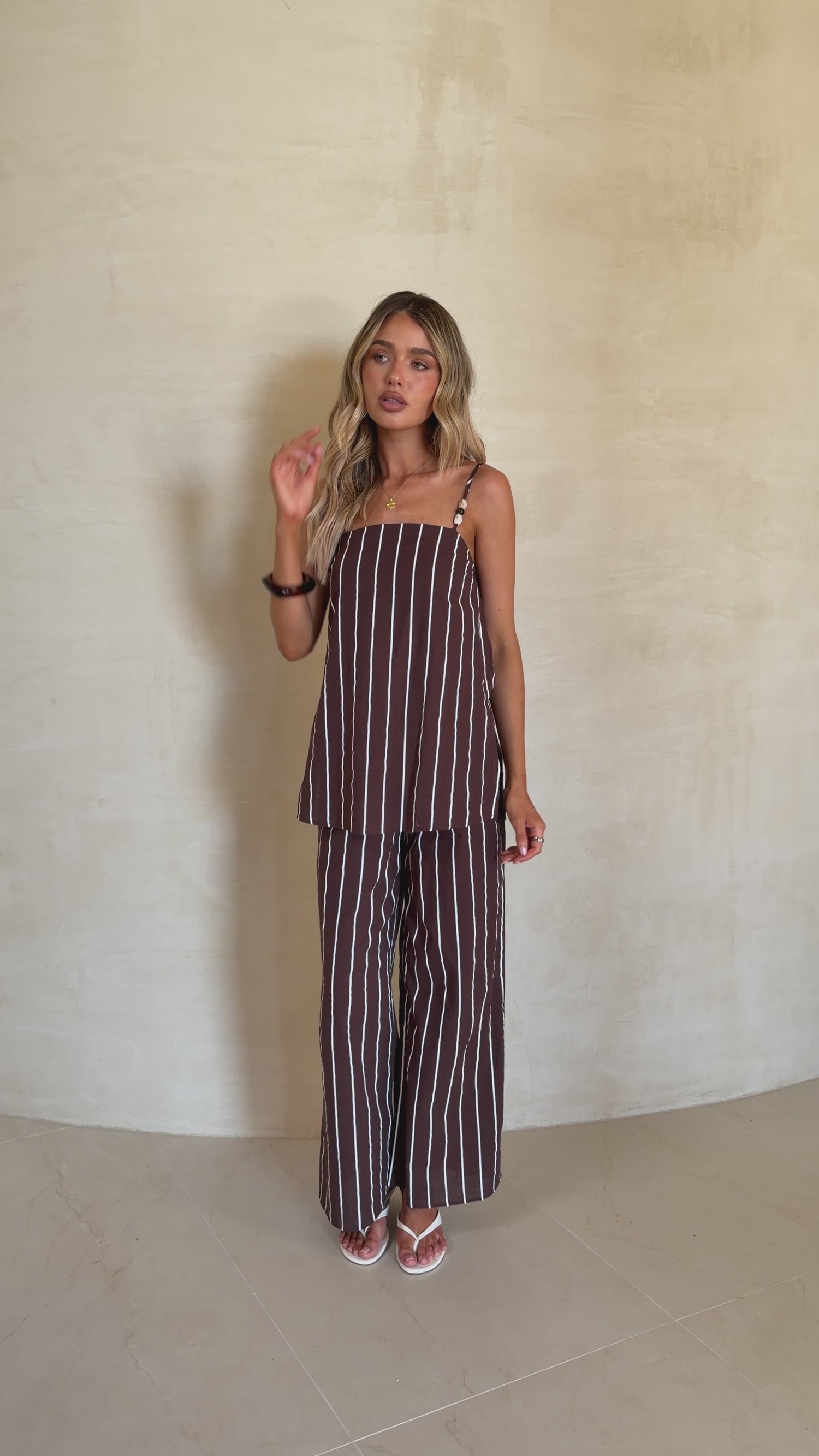 Rubi Top and Pants Set - Choc/White Stripe - Billy J