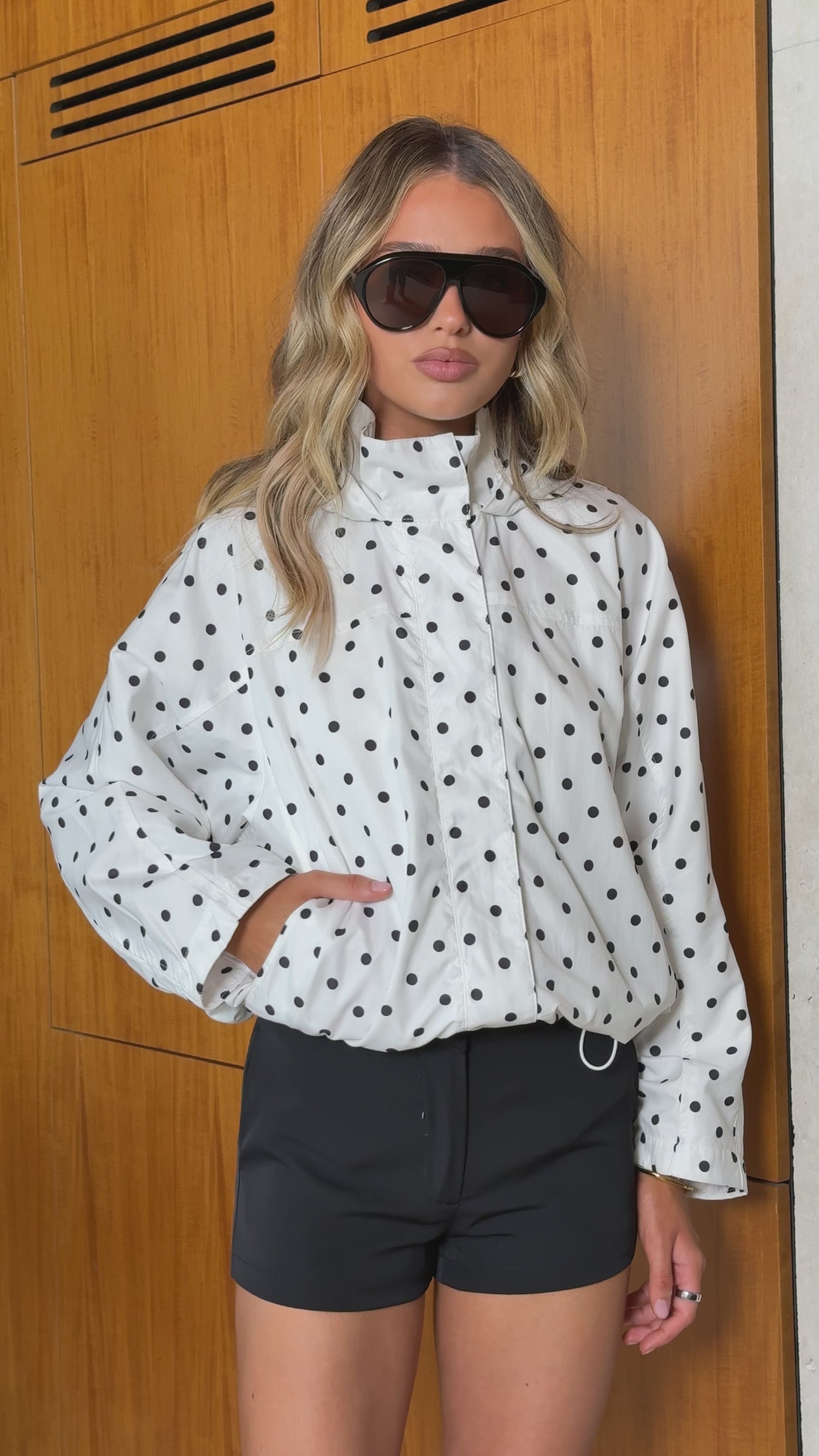 Sari Bomber Jacket - White/Black Polka Dot - Billy J