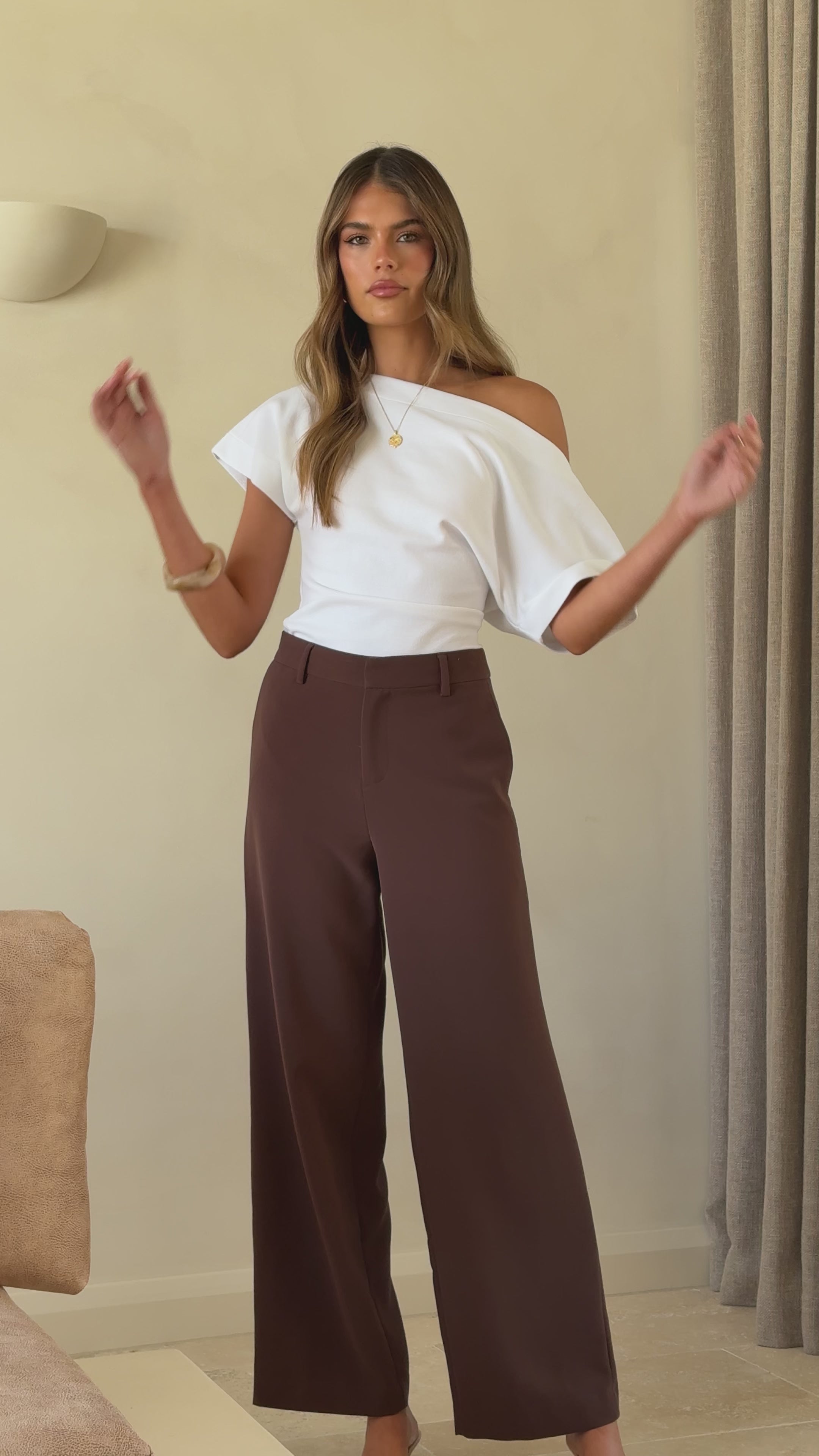 Load video: MVN Ady Wide Leg Pants - Brown - Billy J