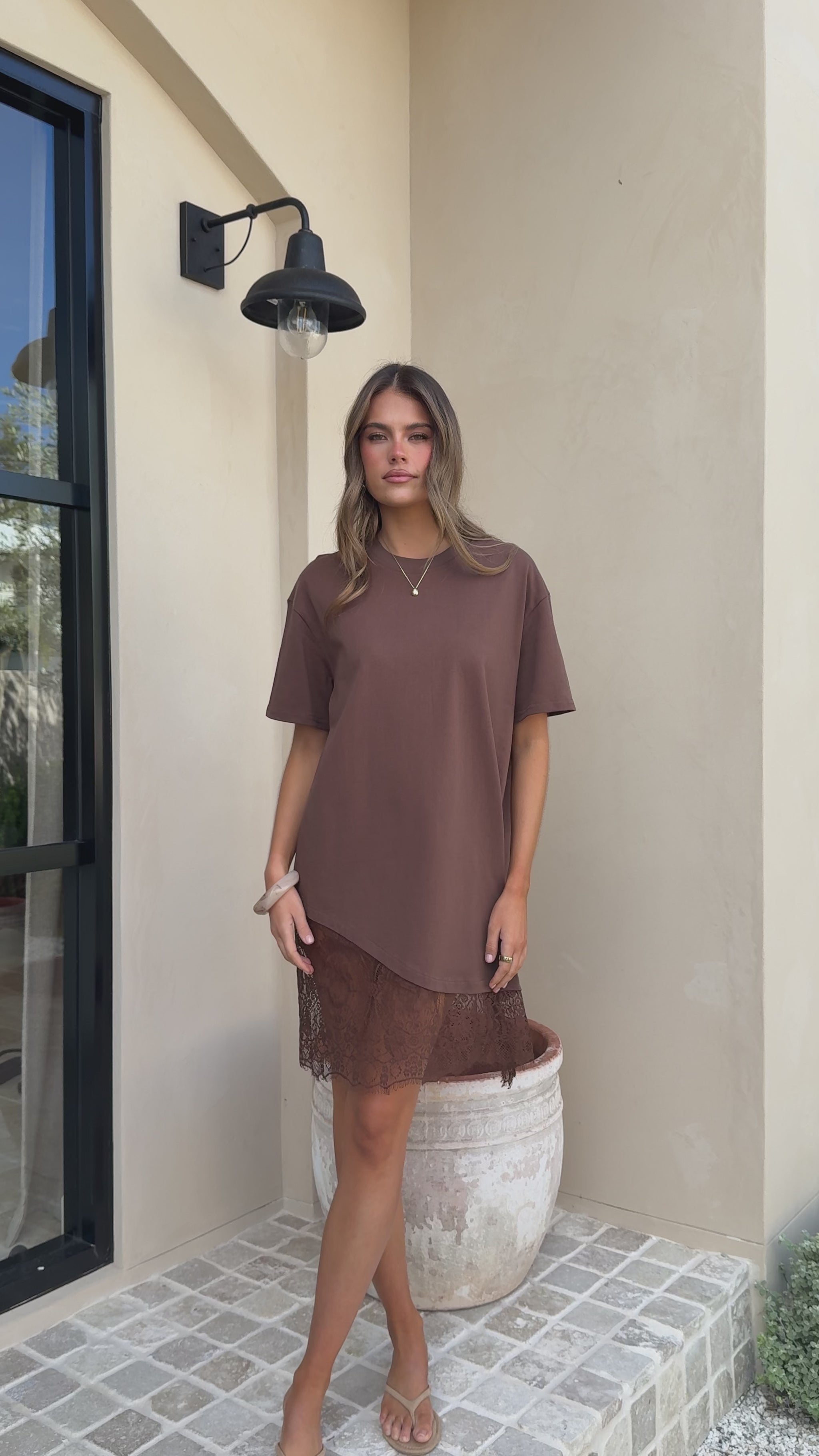 Avei Lace T-Shirt Mini Dress - Chocolate - Billy J