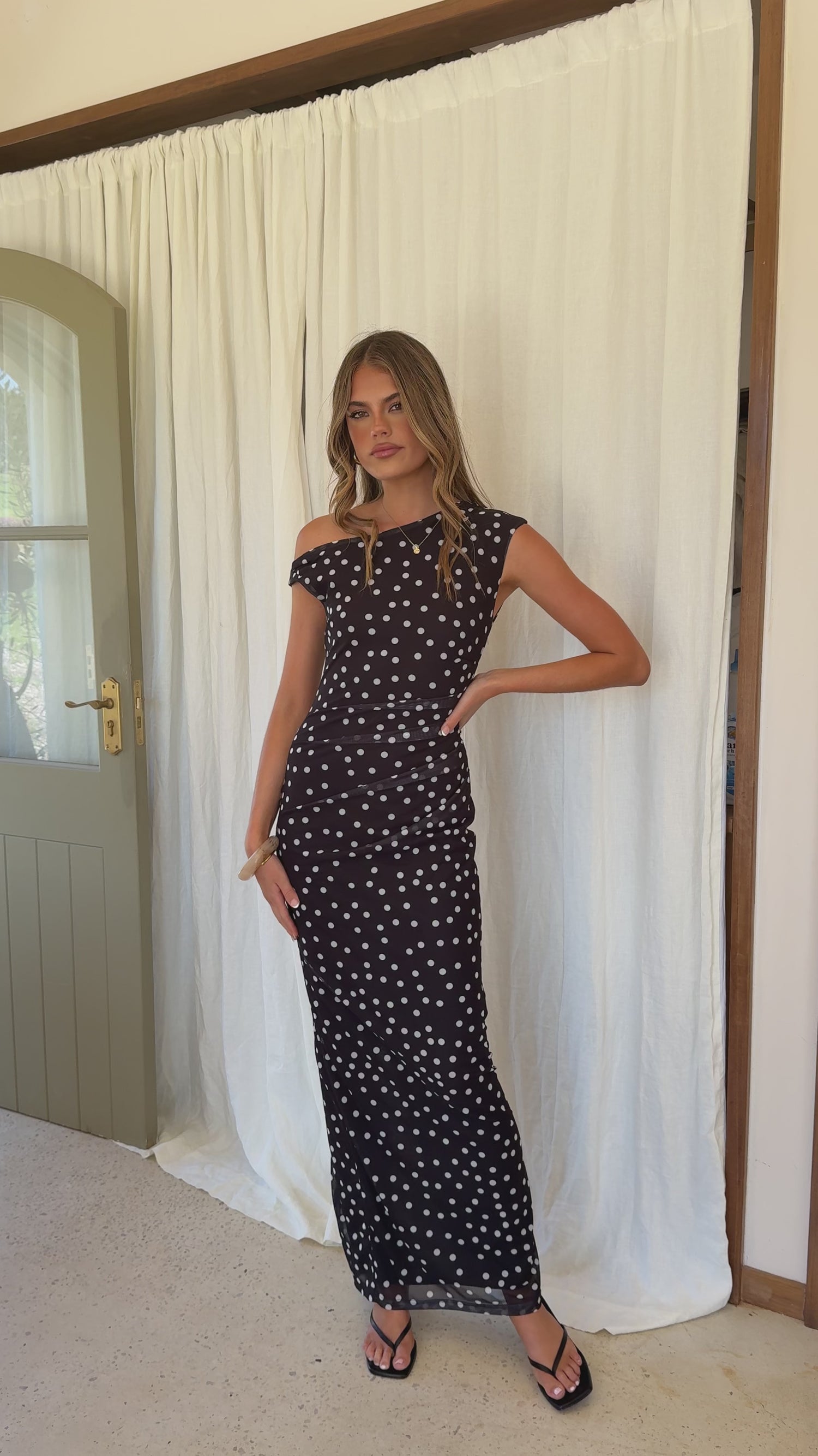 Lilani Maxi Dress - Black/White Polka Dot - Billy J