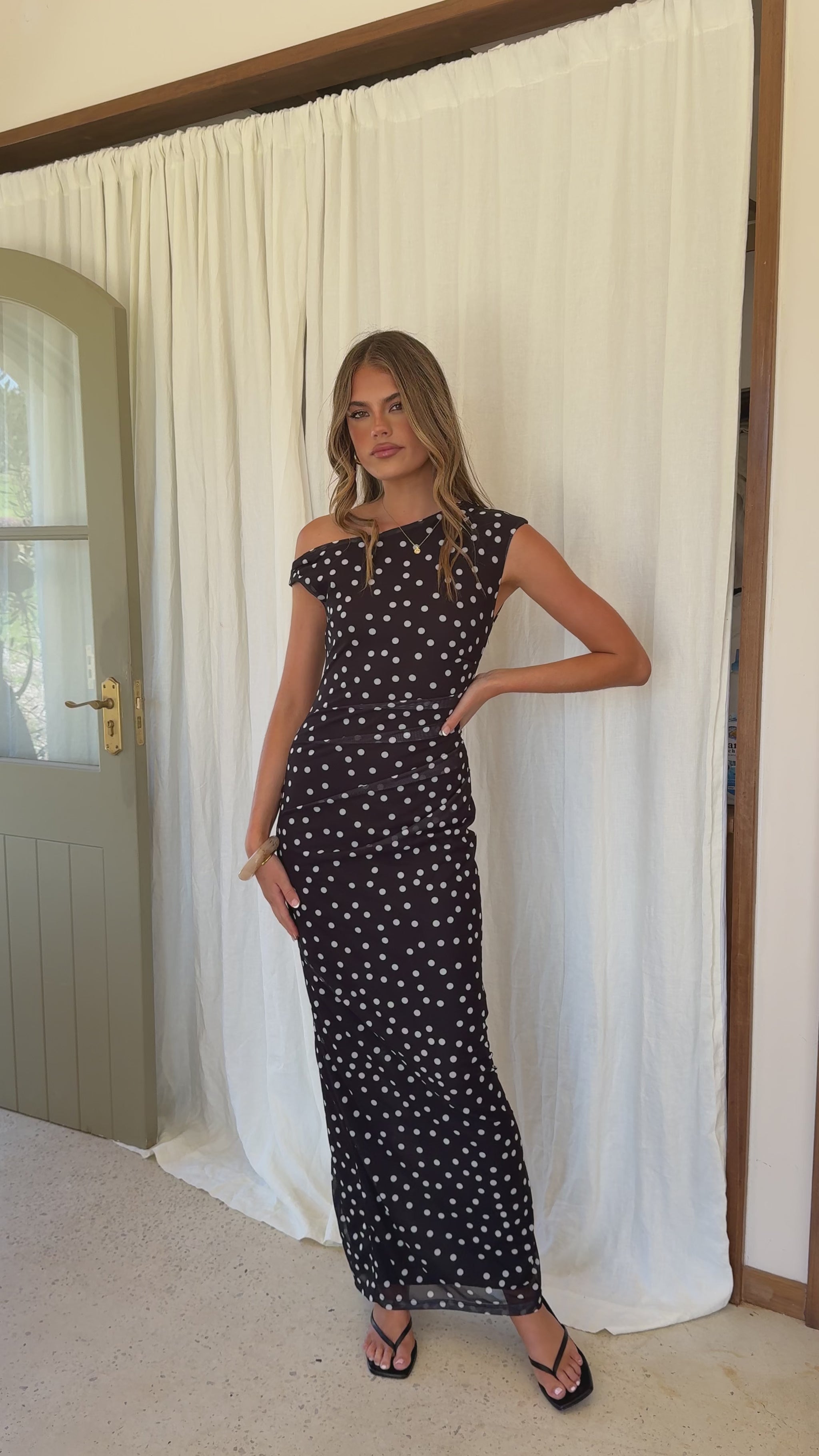 Lilani Maxi Dress - Black/White Polka Dot - Billy J