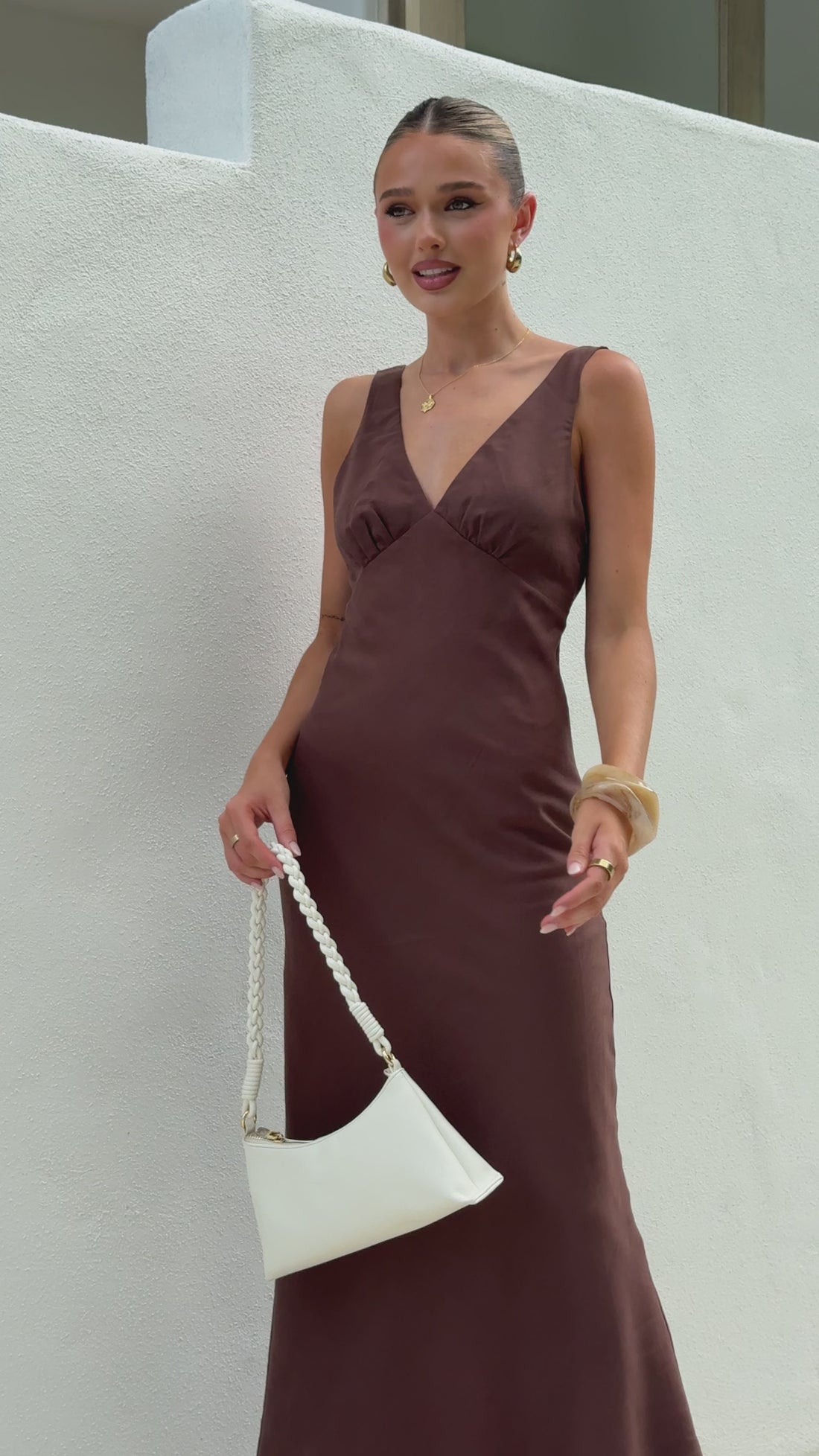 chinese dress ladies Same Ruched Chiffon Dress | Chocolate Brown