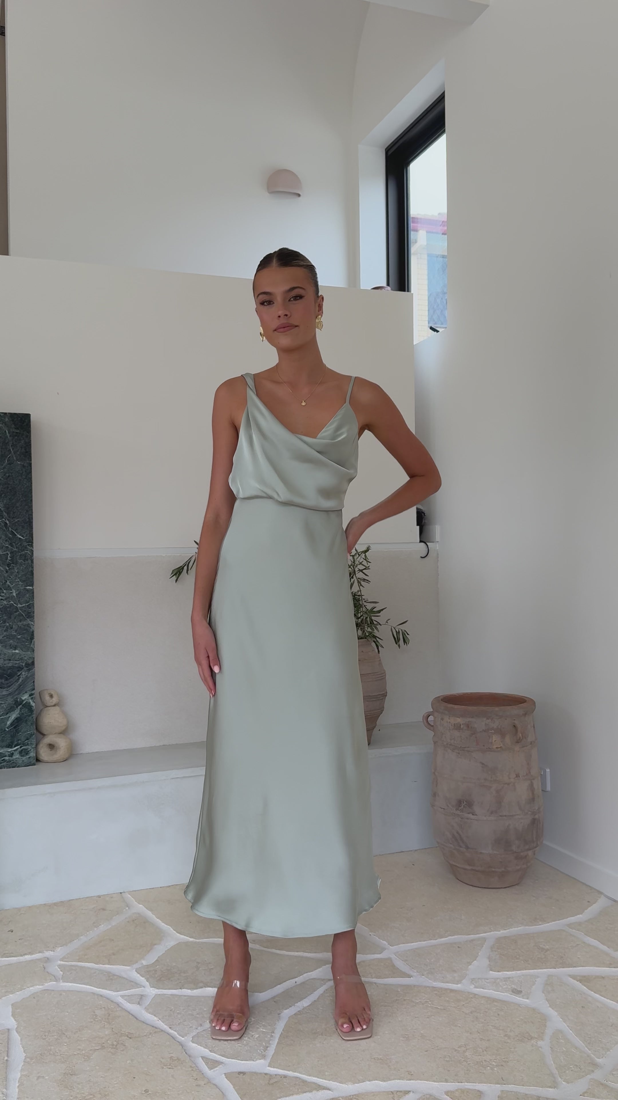 Load video: Audrey Maxi Dress - Sage - Billy J