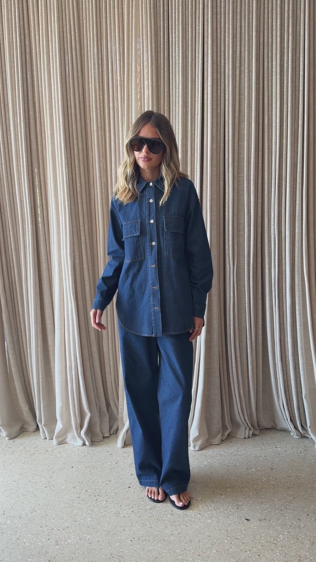 Load video: Zenia Long Sleeve Denim Shirt - Dark Blue - Billy J