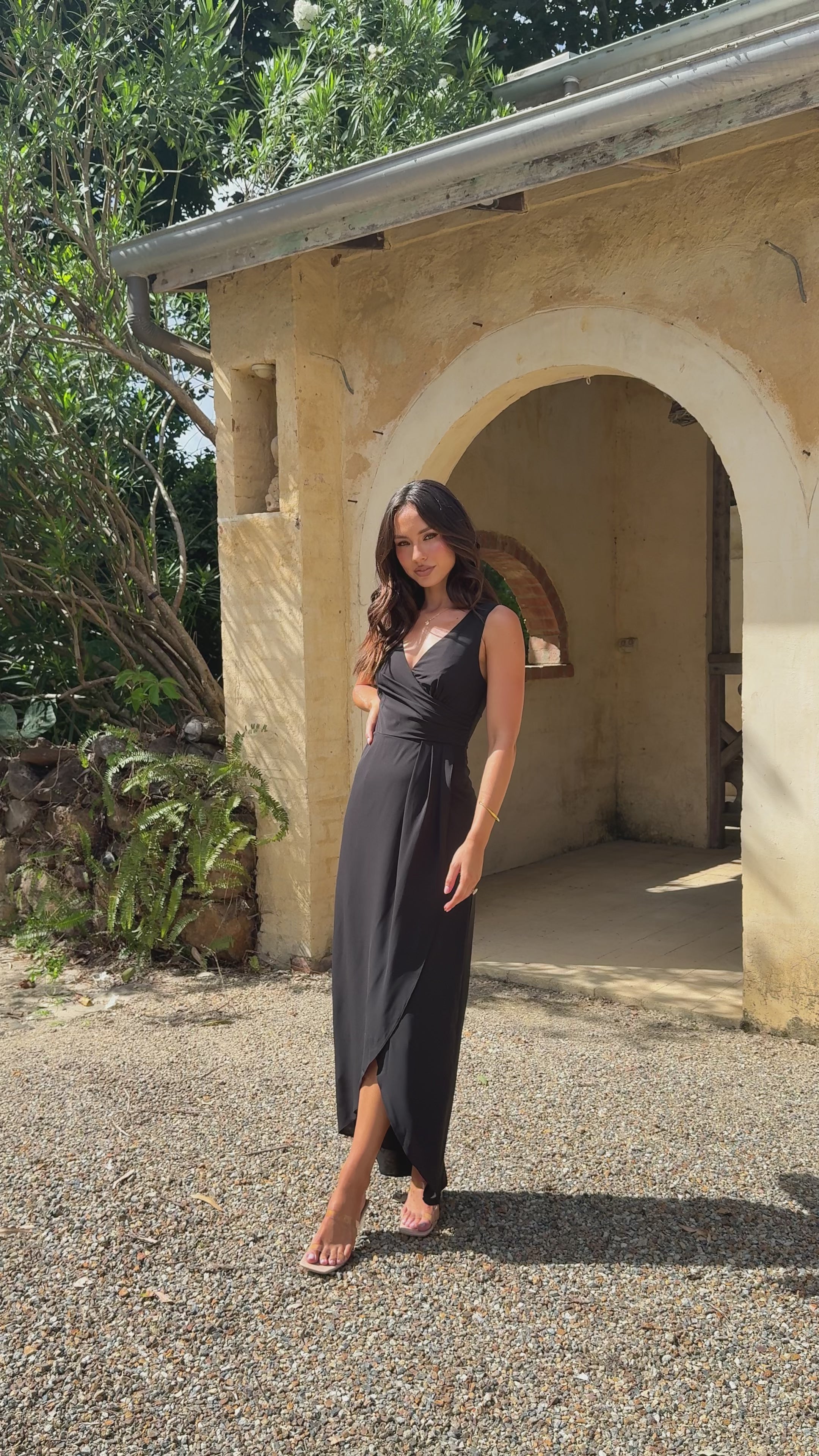 Load video: Pamela V Neck Maxi Dress - Black - Billy J