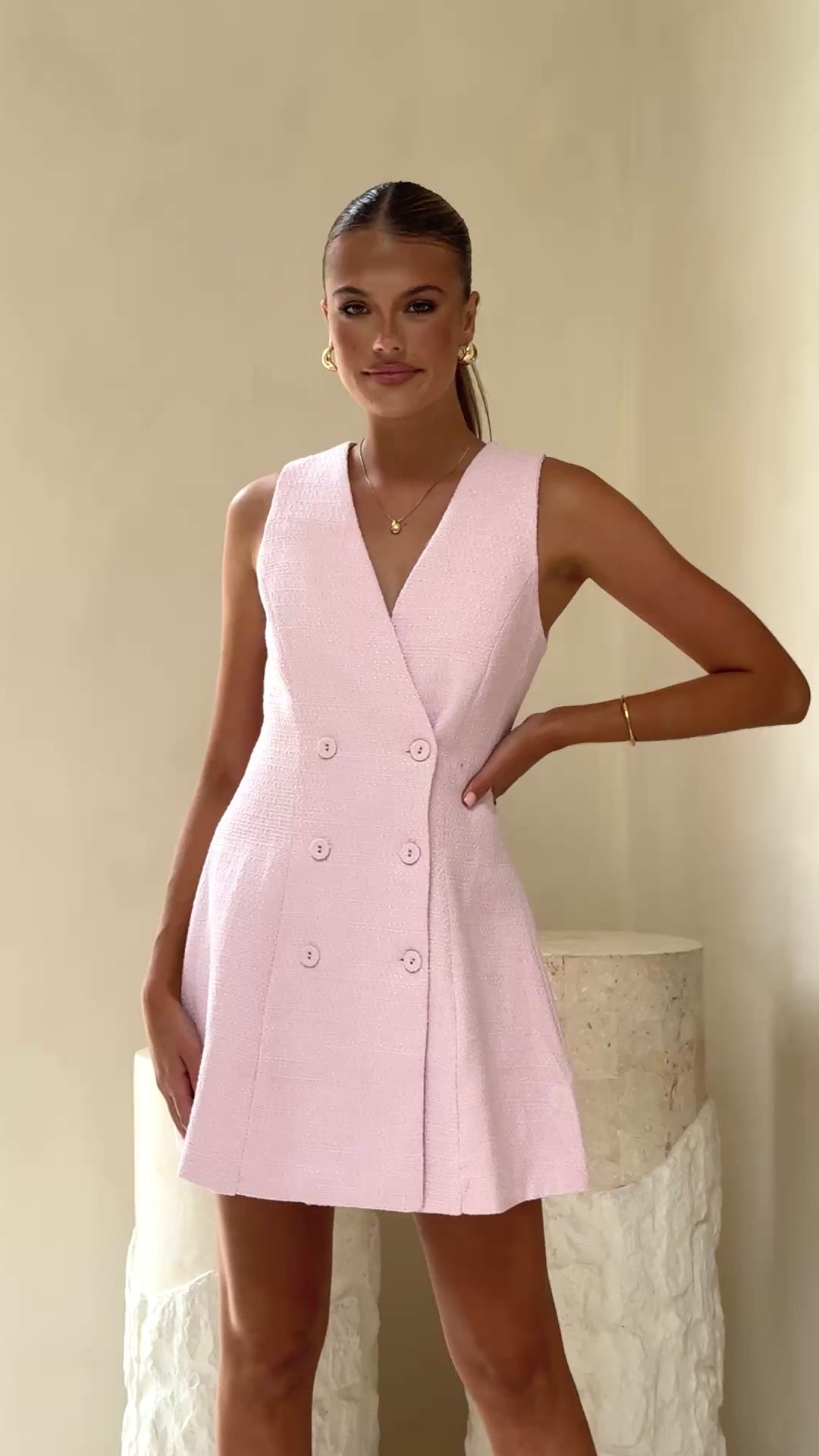 Load video: Becki Mini Dress - Pink - Billy J