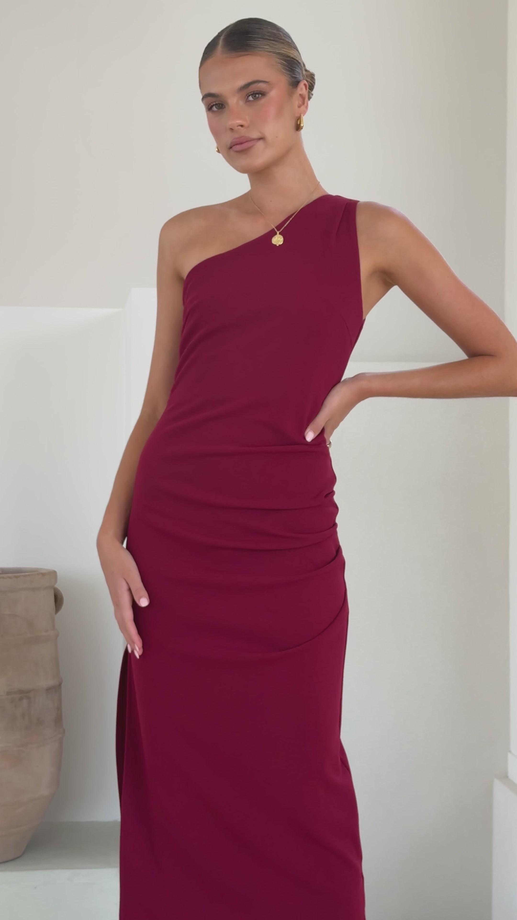 Load video: Alaina Midi Dress - Wine - Billy J