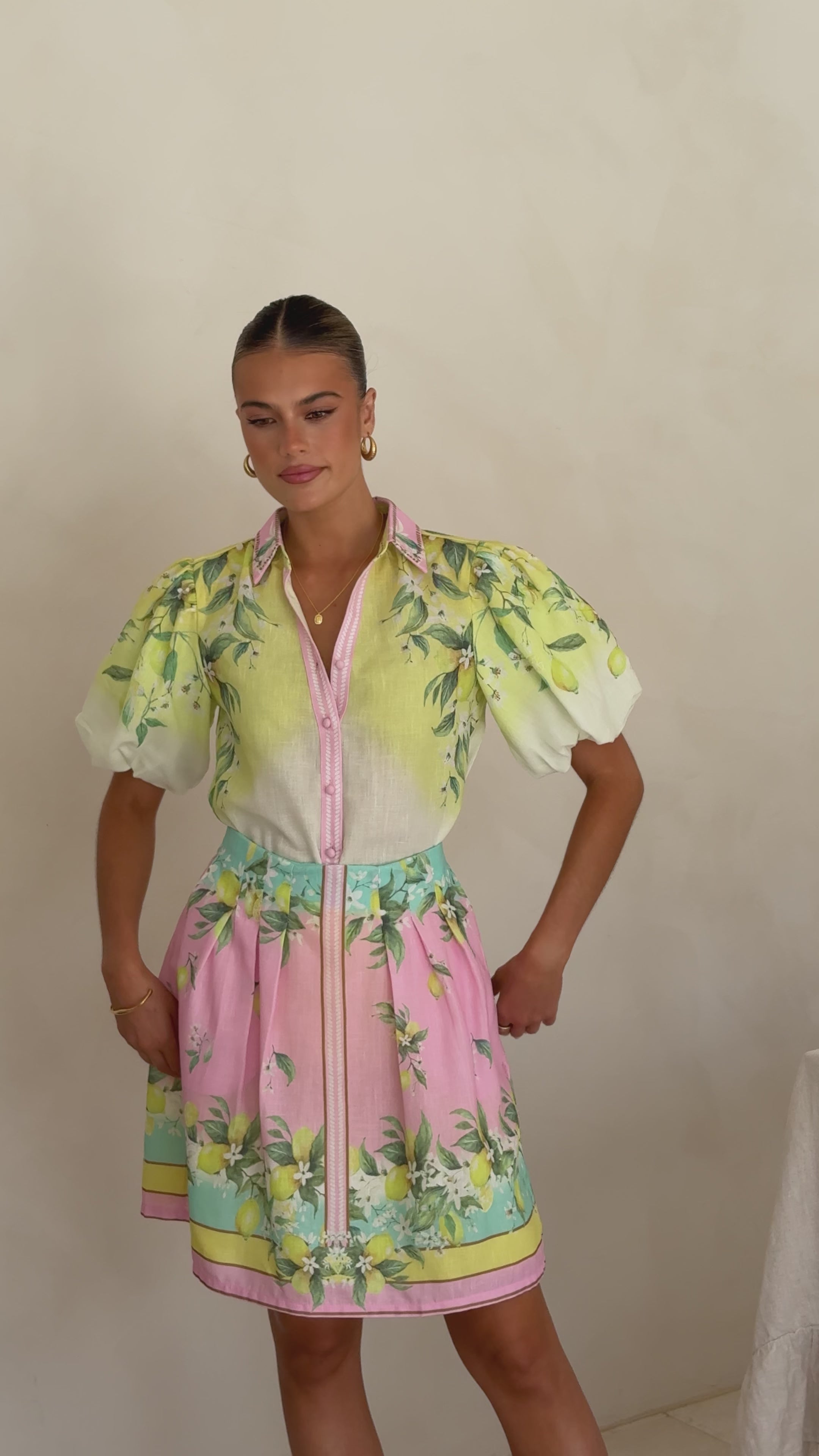Load video: Verena Button Up Shirt - Rosé Lemonade - Billy J