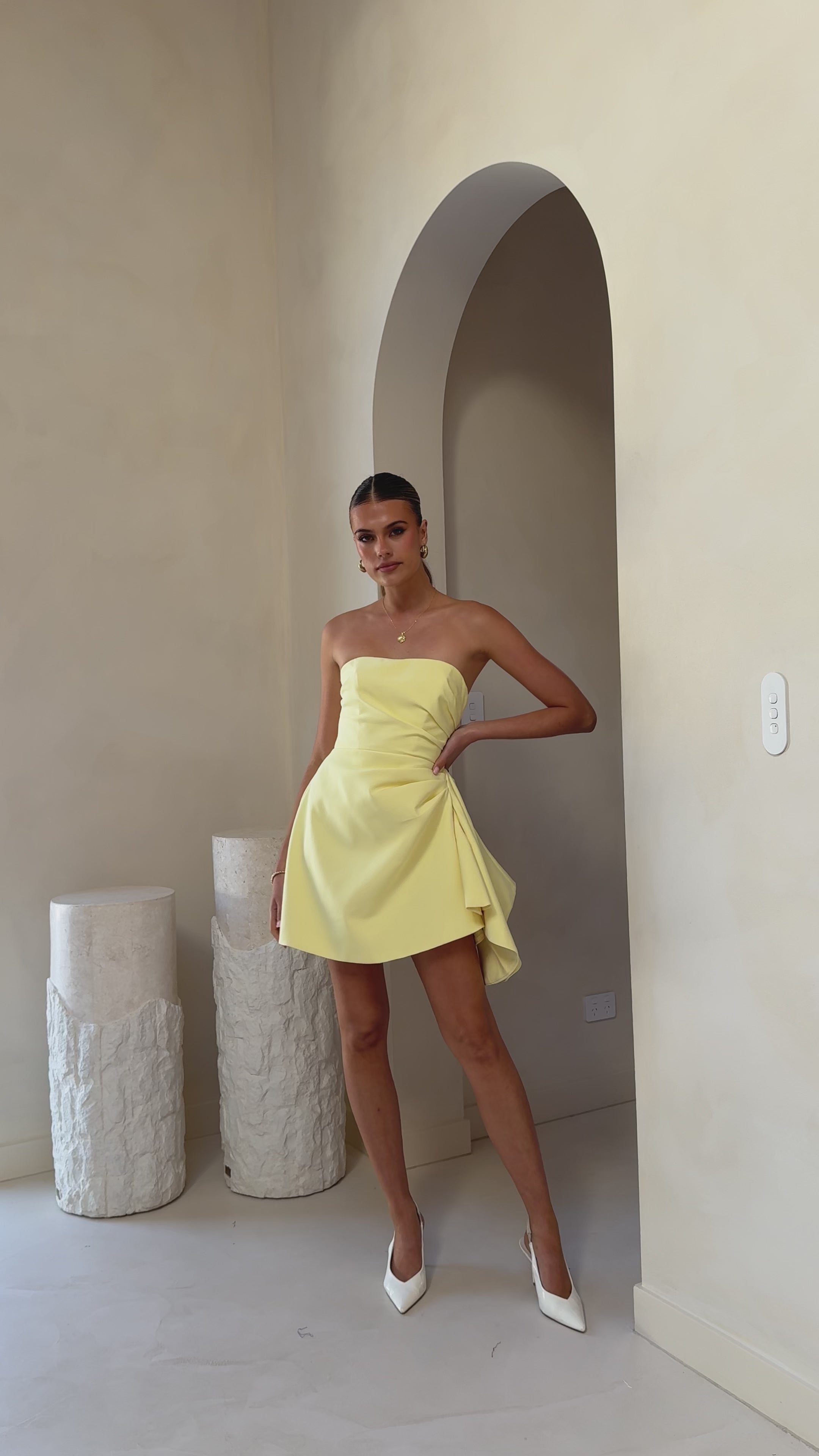 Load video: Hanae Mini Dress - Yellow - Billy J