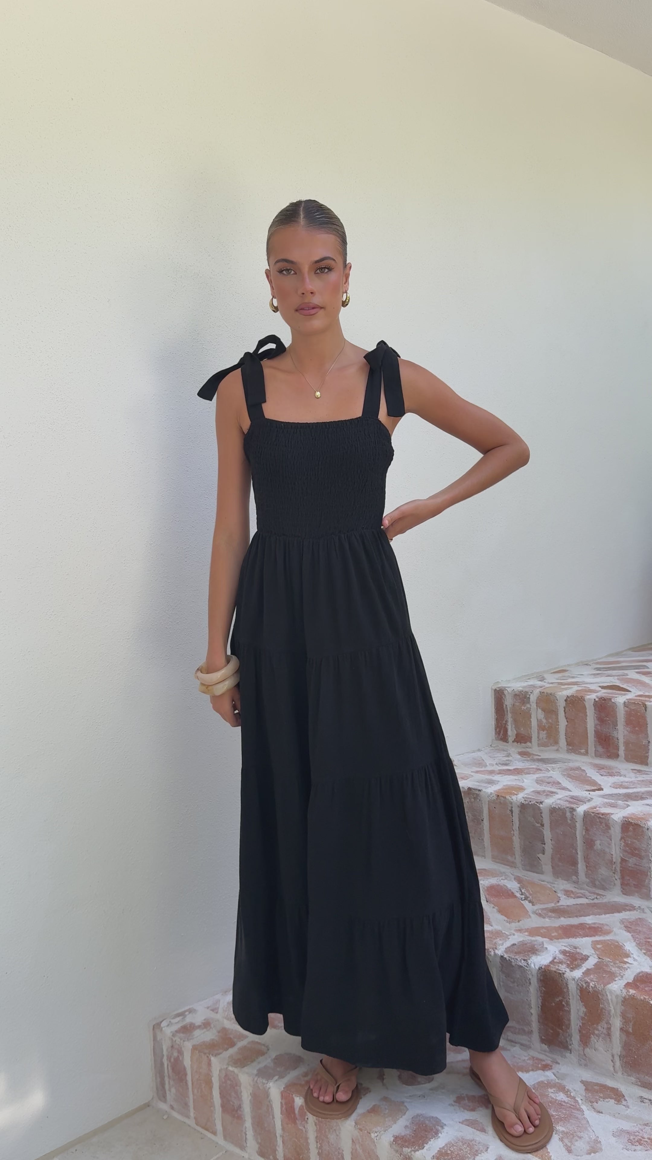 Load video: Carlina Tiered Maxi Dress - Black - Billy J