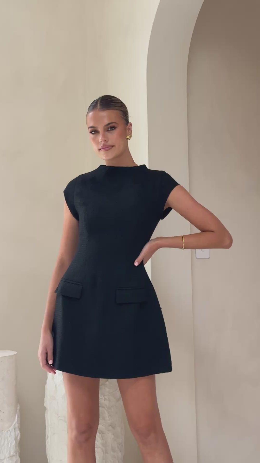 Load video: Fiona Mini Dress - Black - Billy J