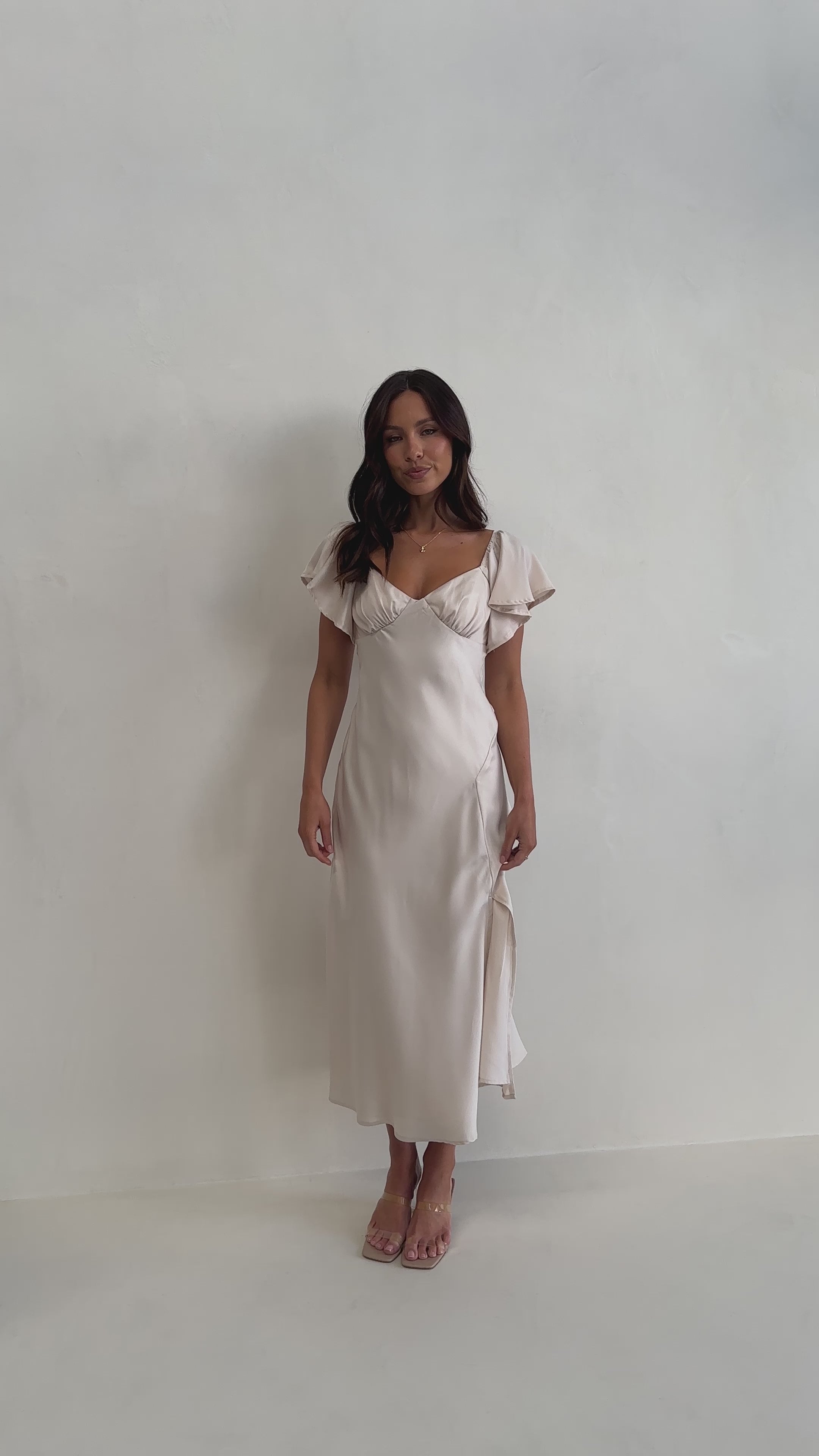 Load video: Louisa Midi Dress - Ivory - Billy J