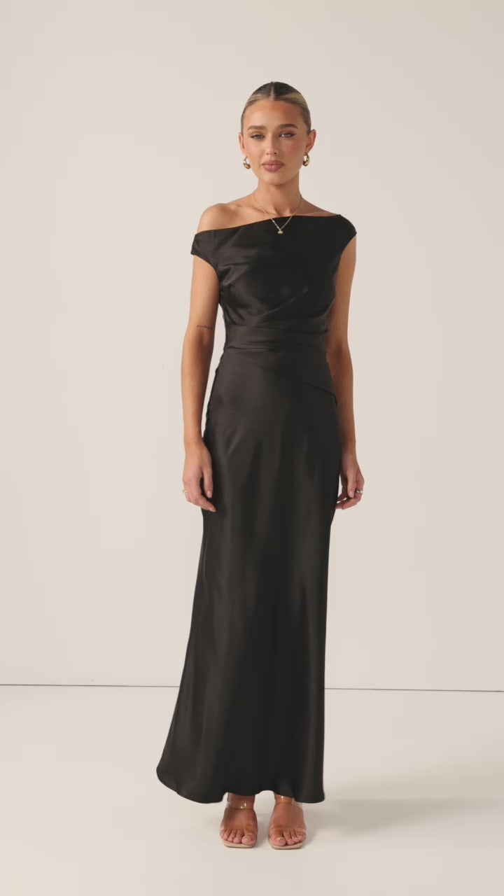Load video: Auria Off Shoulder Maxi Dress - Black - Billy J