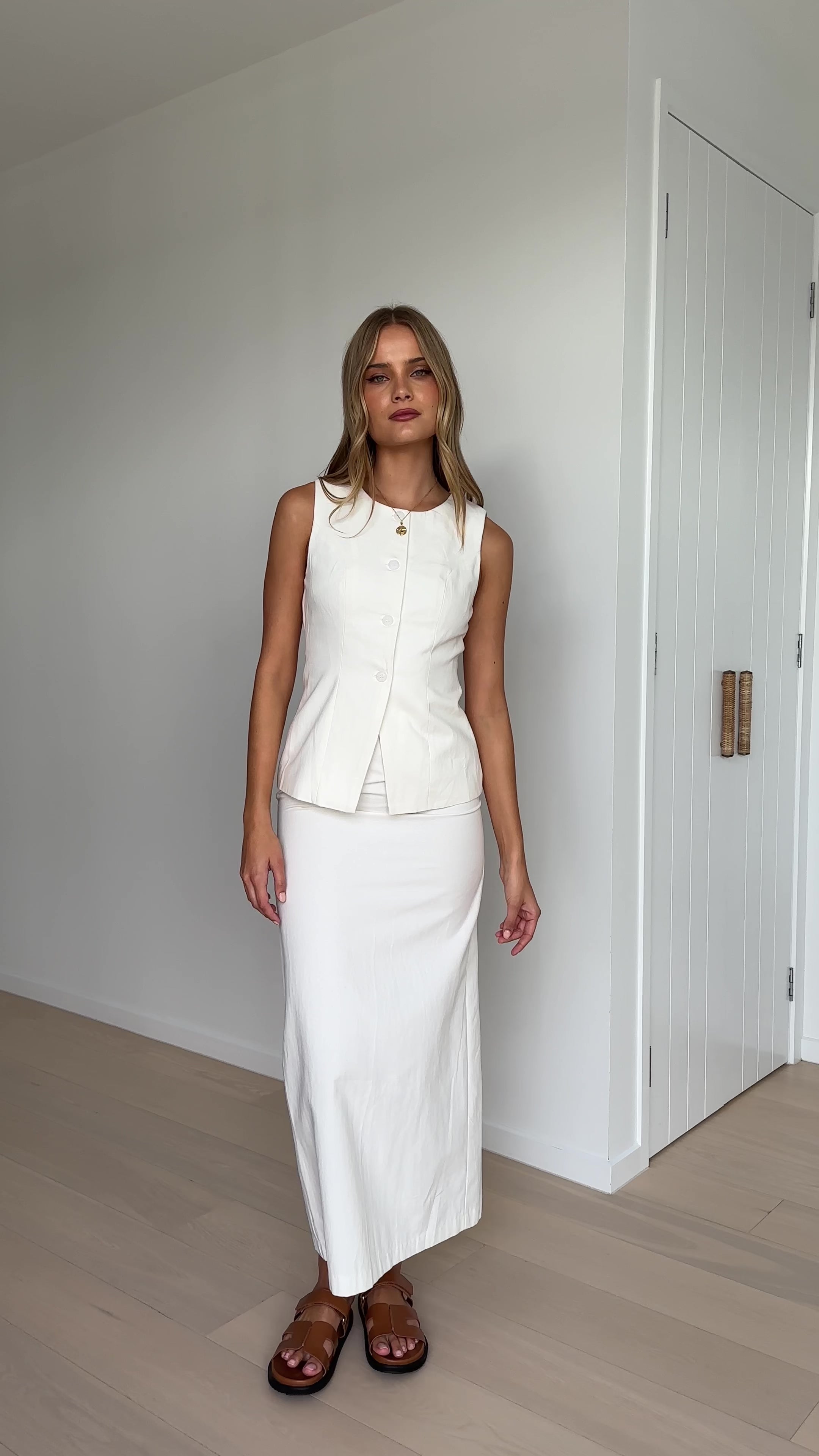 Load video: Louella Button Up Vest - White - Billy J