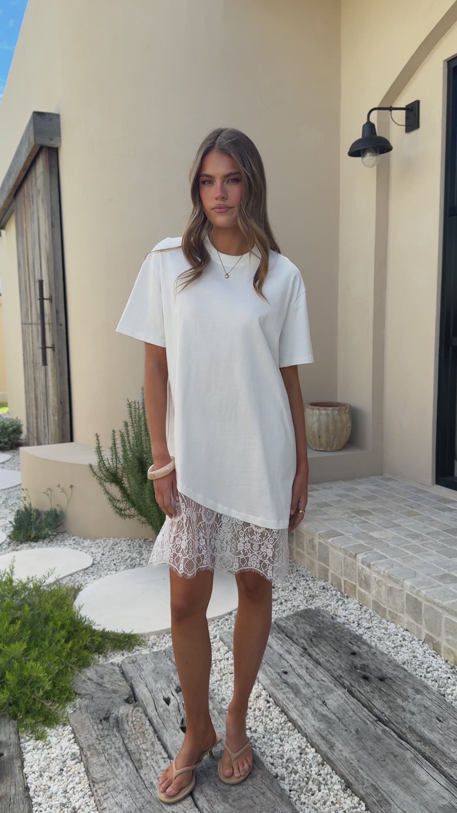 Avei Lace T-Shirt Mini Dress - White - Billy J