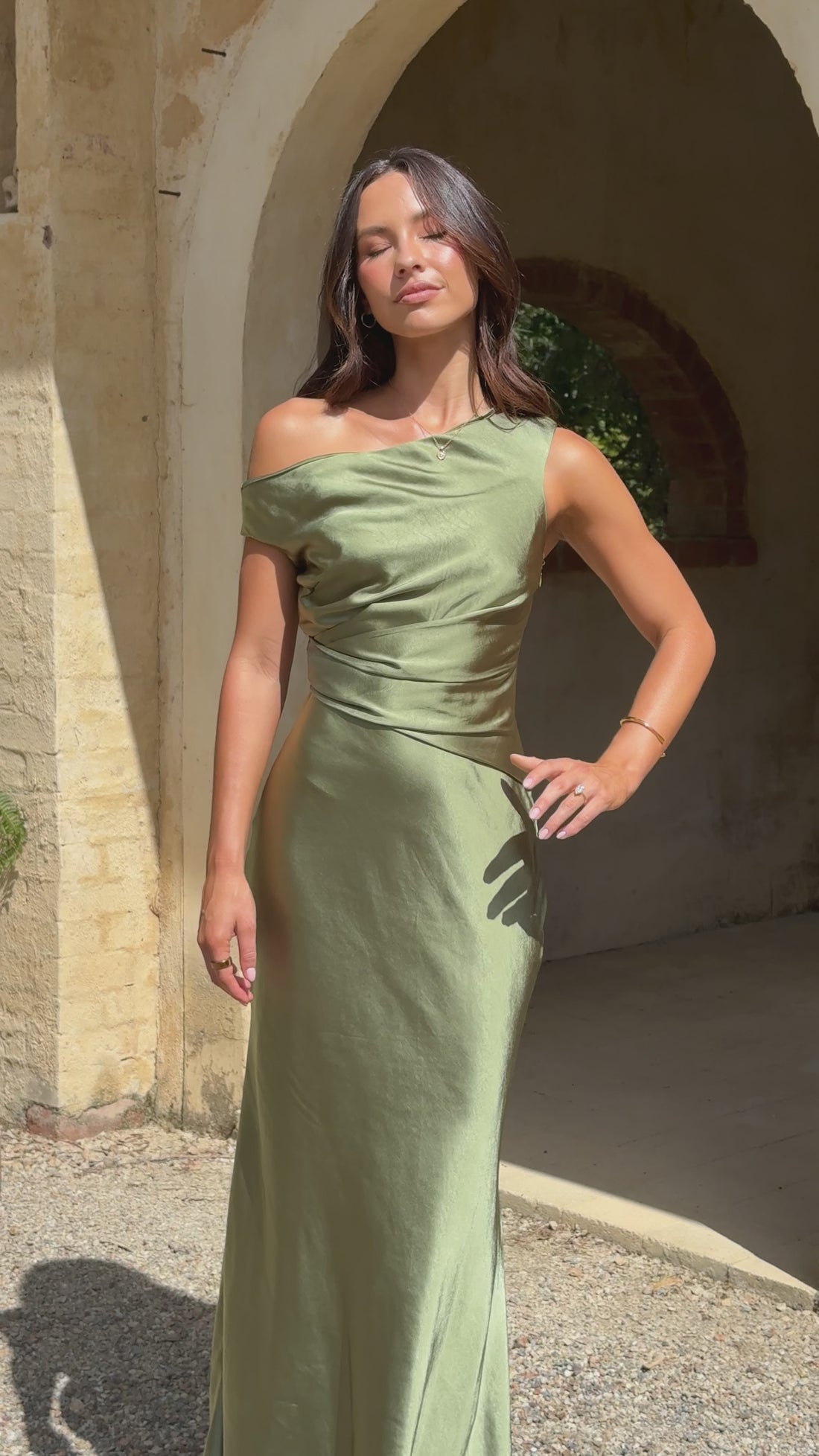Auria Off Shoulder Maxi Dress - Olive - Billy J