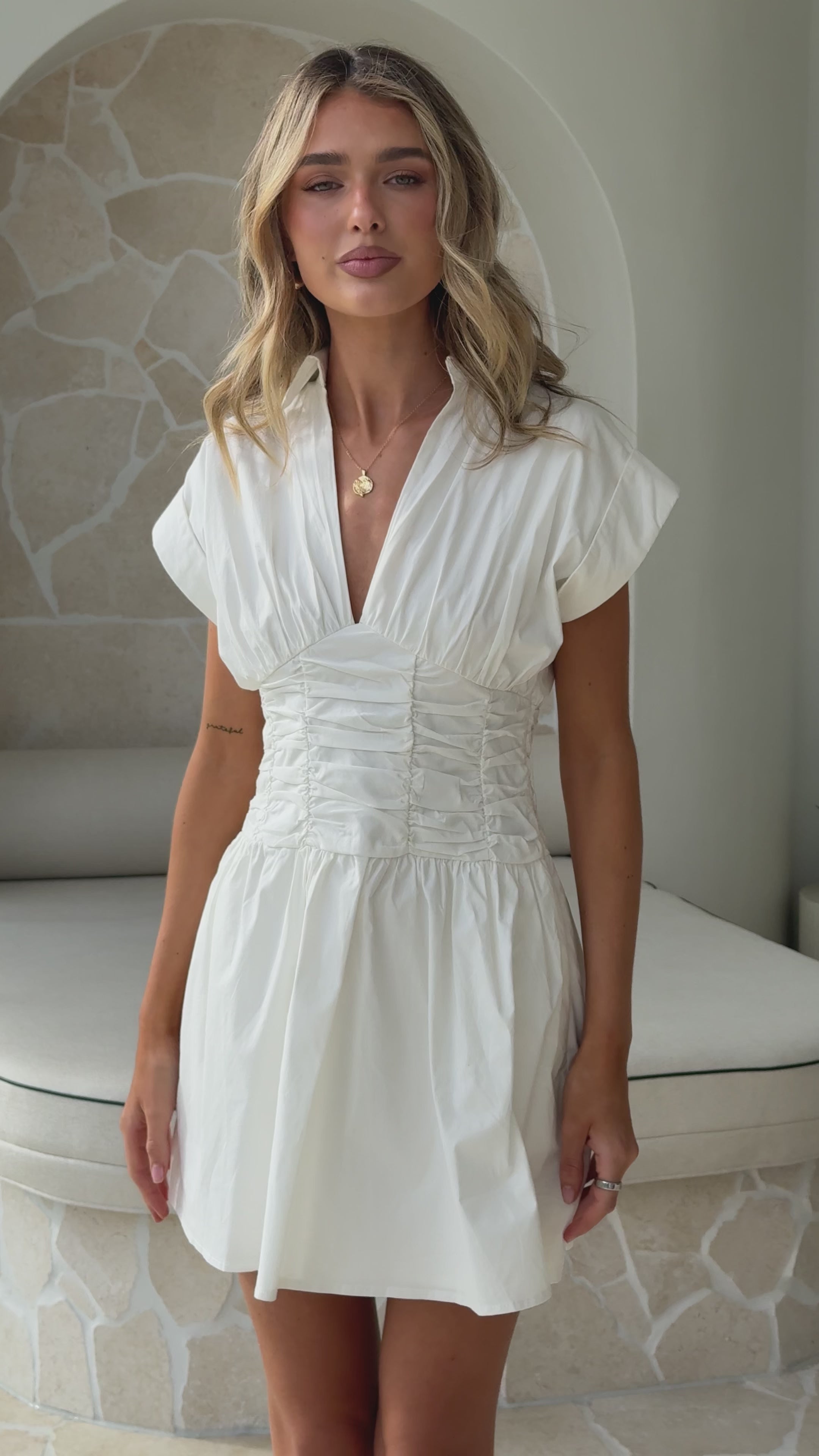 Load video: Alicia Mini Dress - White - Billy J