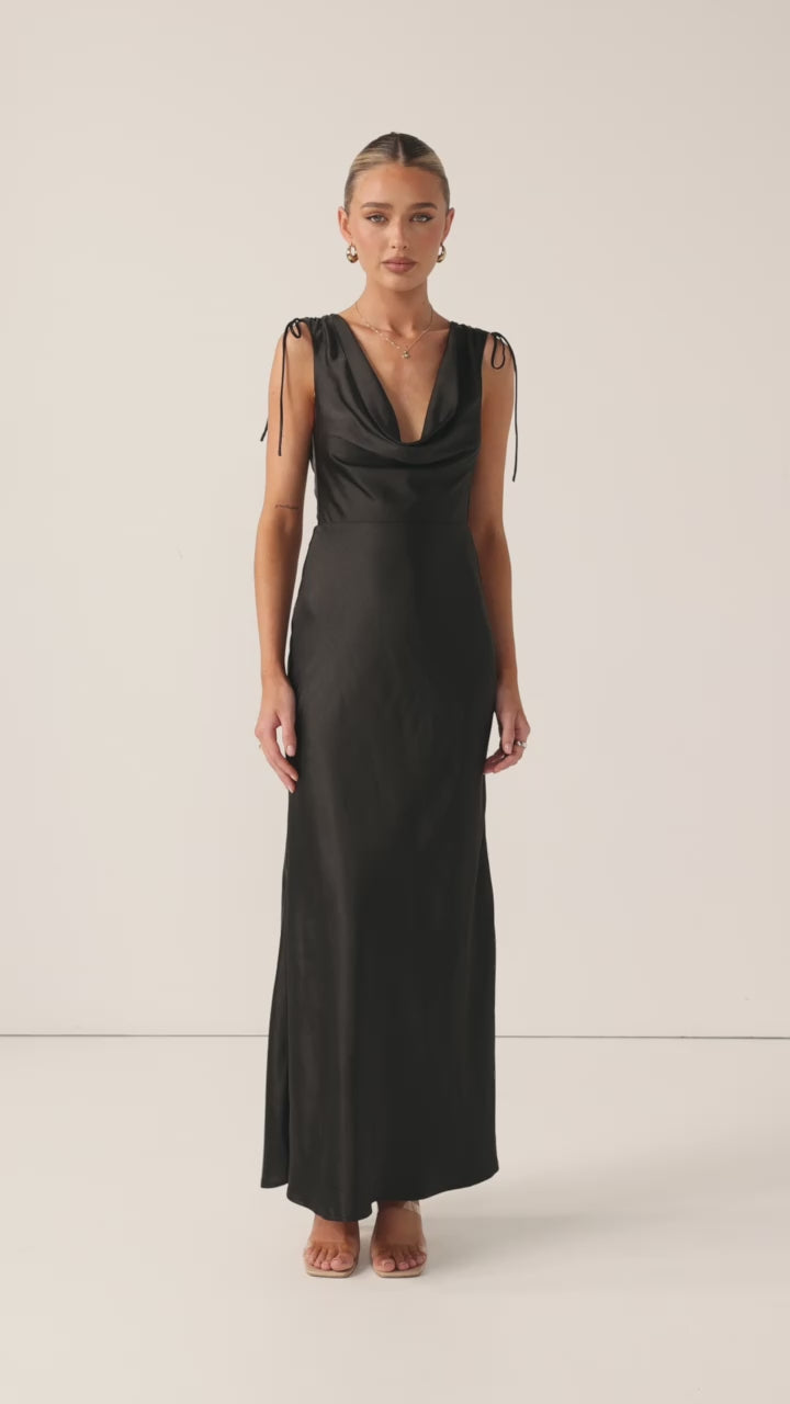 Madeline Cowl Neck Maxi Dress - Black - Billy J