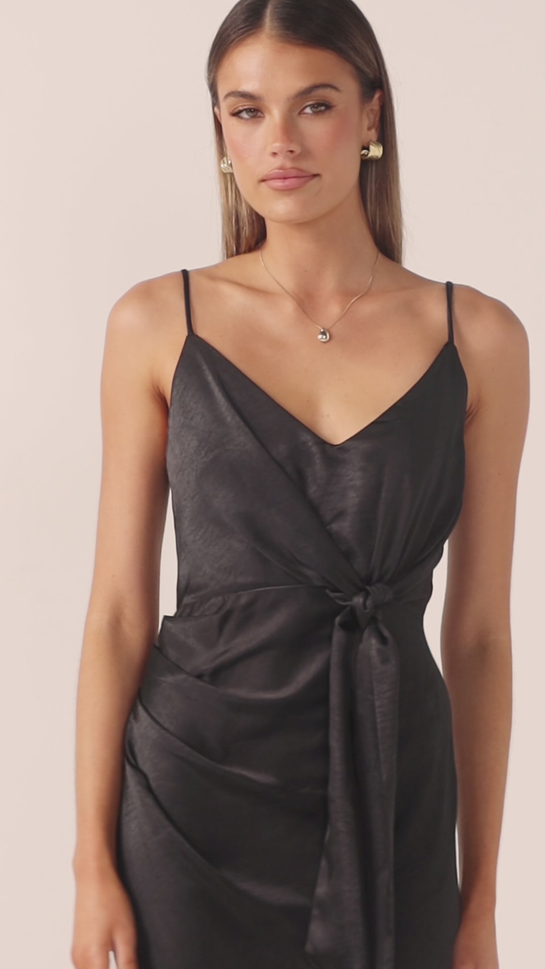 Load video: Yasmeen Tie Front Maxi Dress - Black