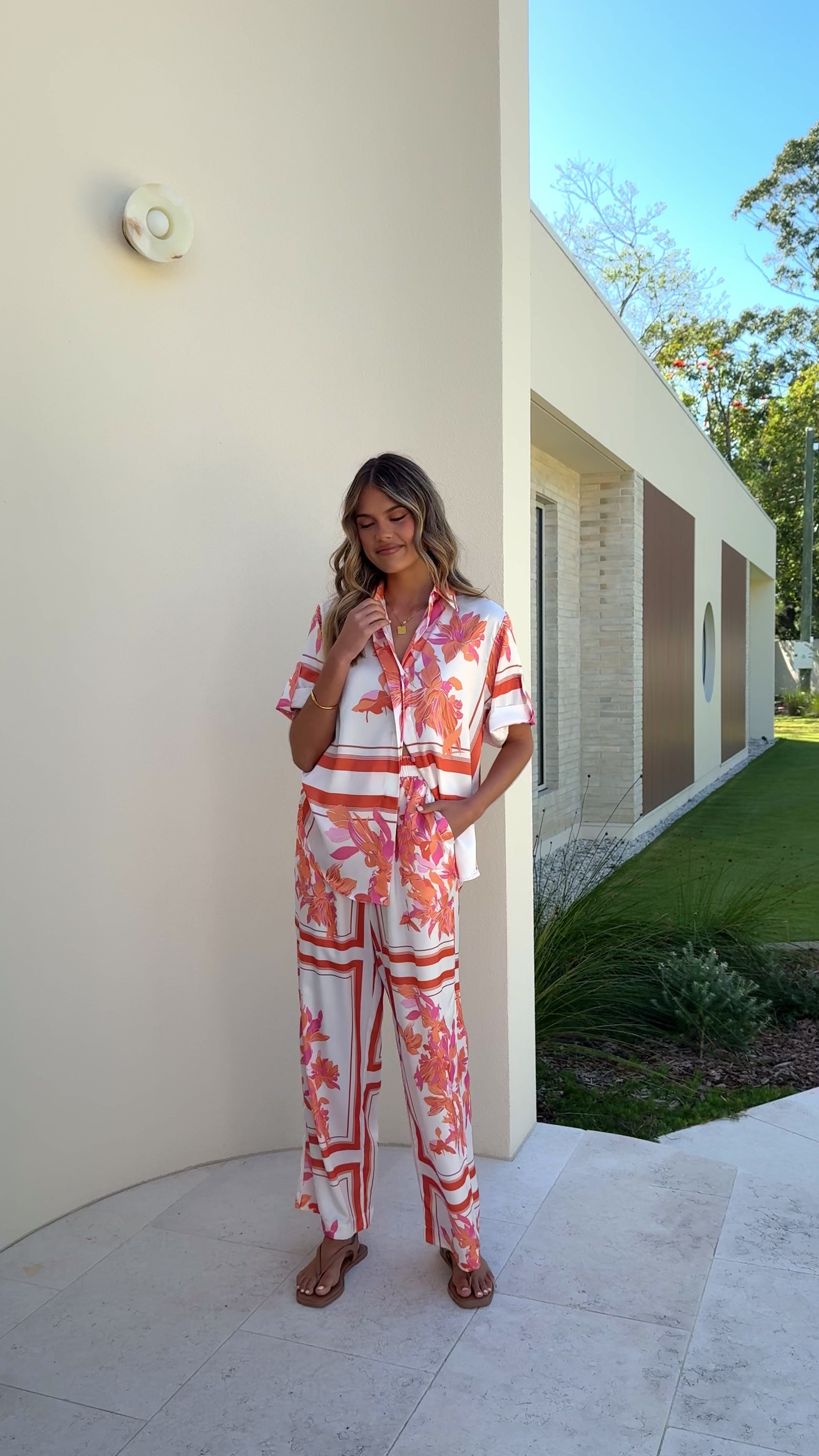 Load video: Valene Pants - Orange/White Print - Billy J