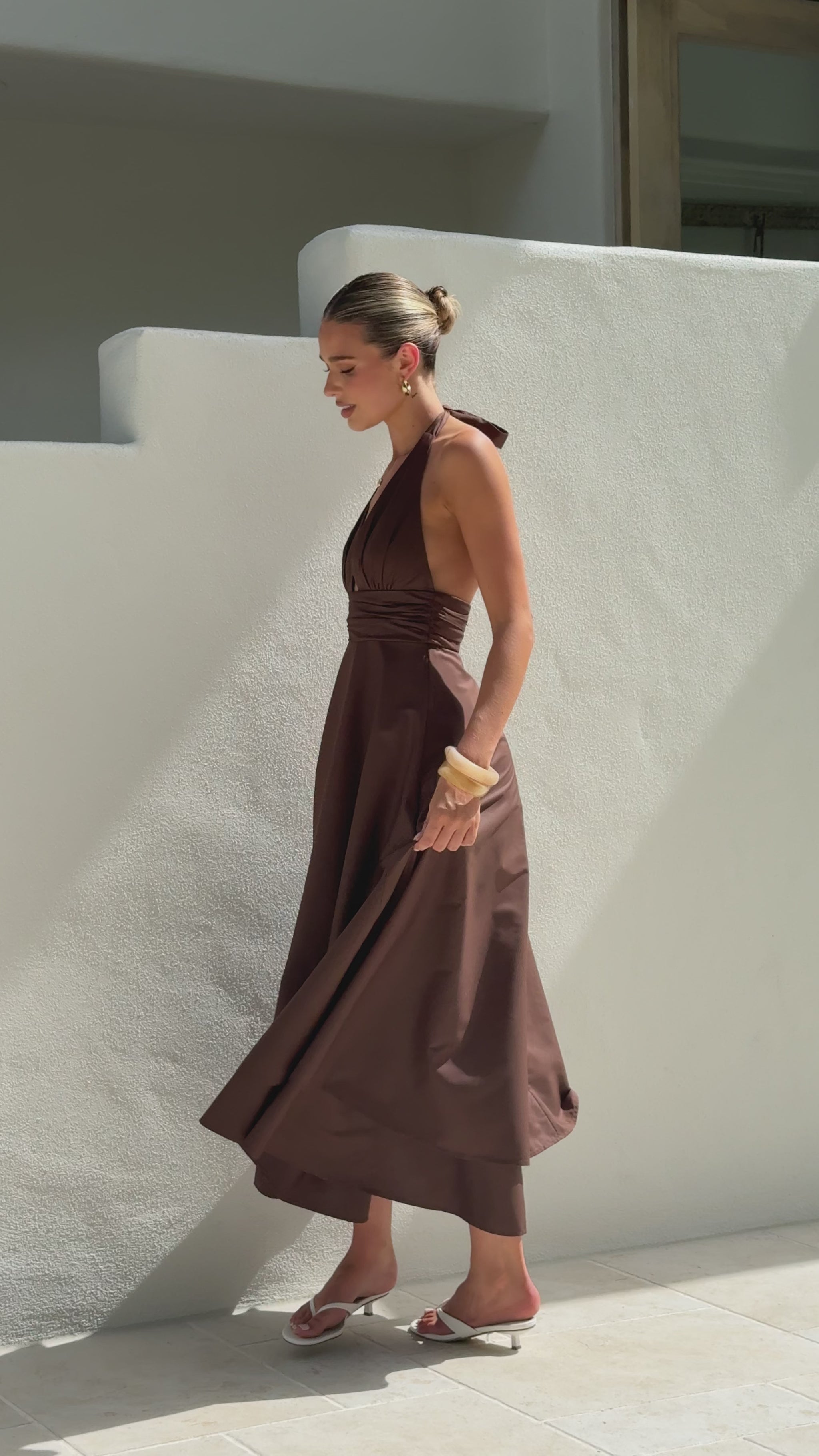 Kathy Halter Neck Maxi Dress - Chocolate - Billy J